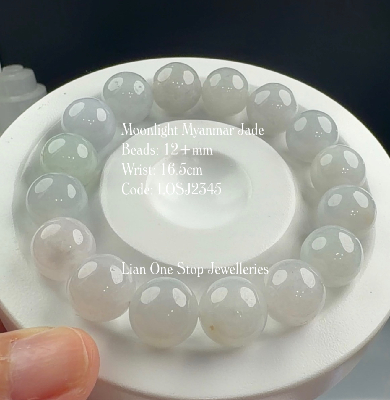 Code: LOSJ2345 Moonlight Myanmar Jade 12+mm 