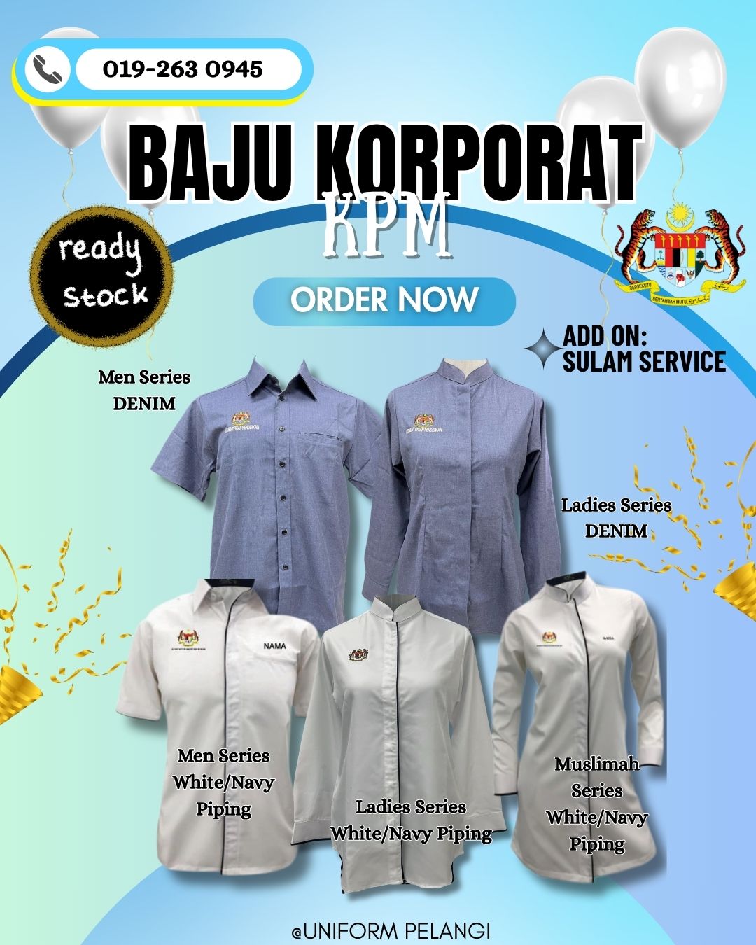 Baju Korporat KPM Putih Cikgu Edisi Terkini Termasuk LOGO Kemeja Lelaki/Perempuan/Muslimah