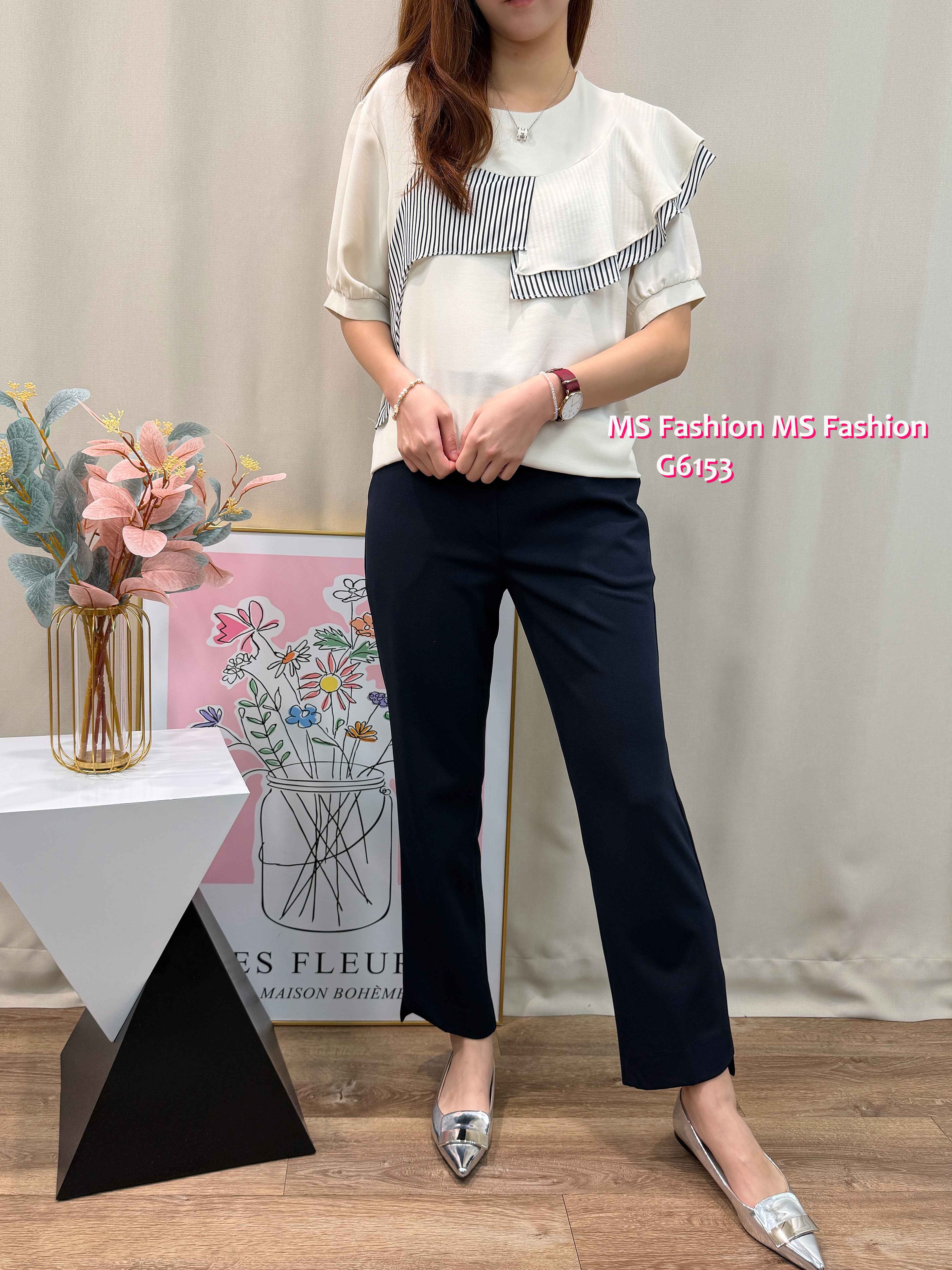 G6153 韓國🇰🇷靚料拼條子ruffle top