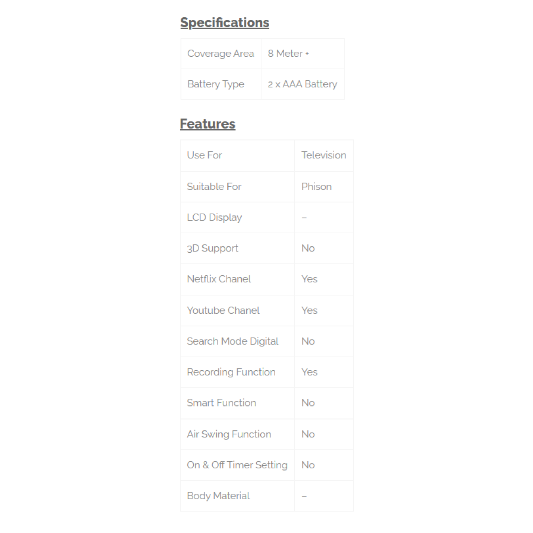 Phison E-Series Smart TV Remote Control PR-213