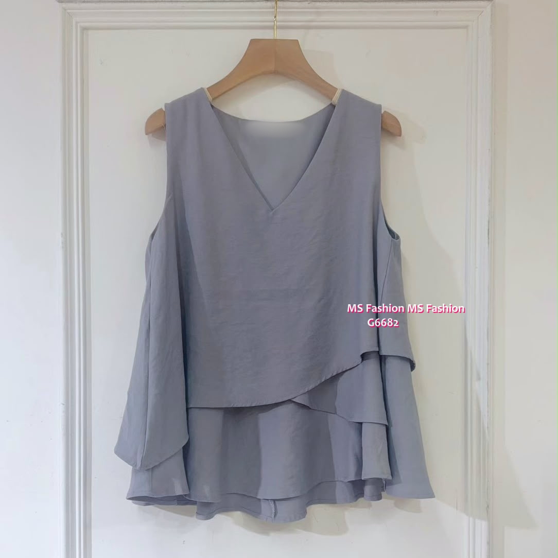 G6682 ruffle腳V領背心