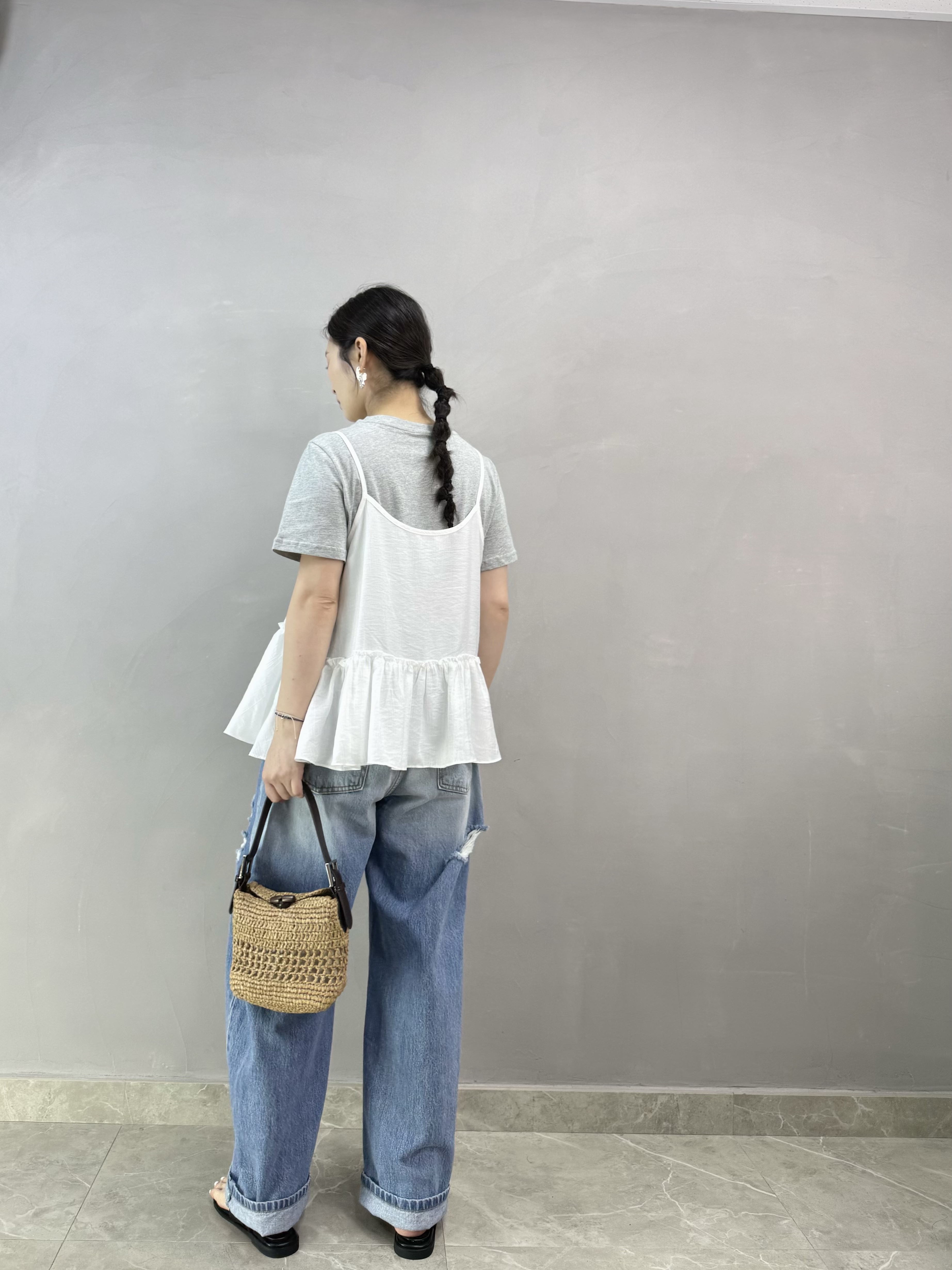 Q75 吊帶ruffle+Tee set