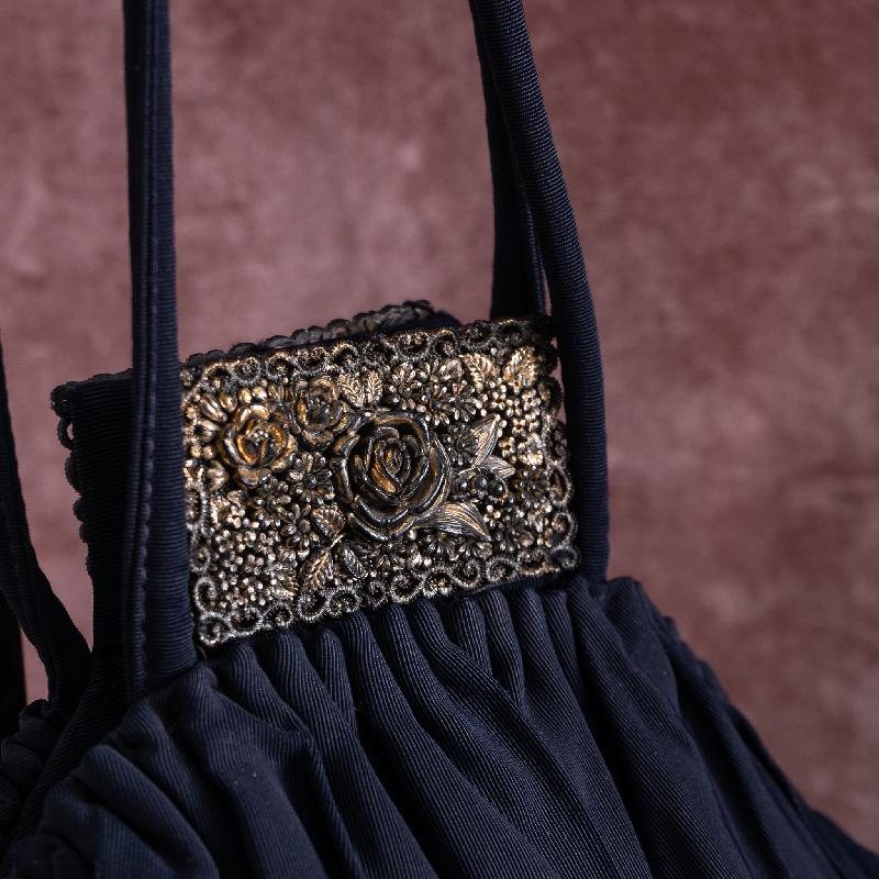 Rare! C.a. 1930-1940s Suzanne Rose Embellished Hand Sewn Zipped Blue Fabric Purse Bag from America with Apricot Lining(ZA193)