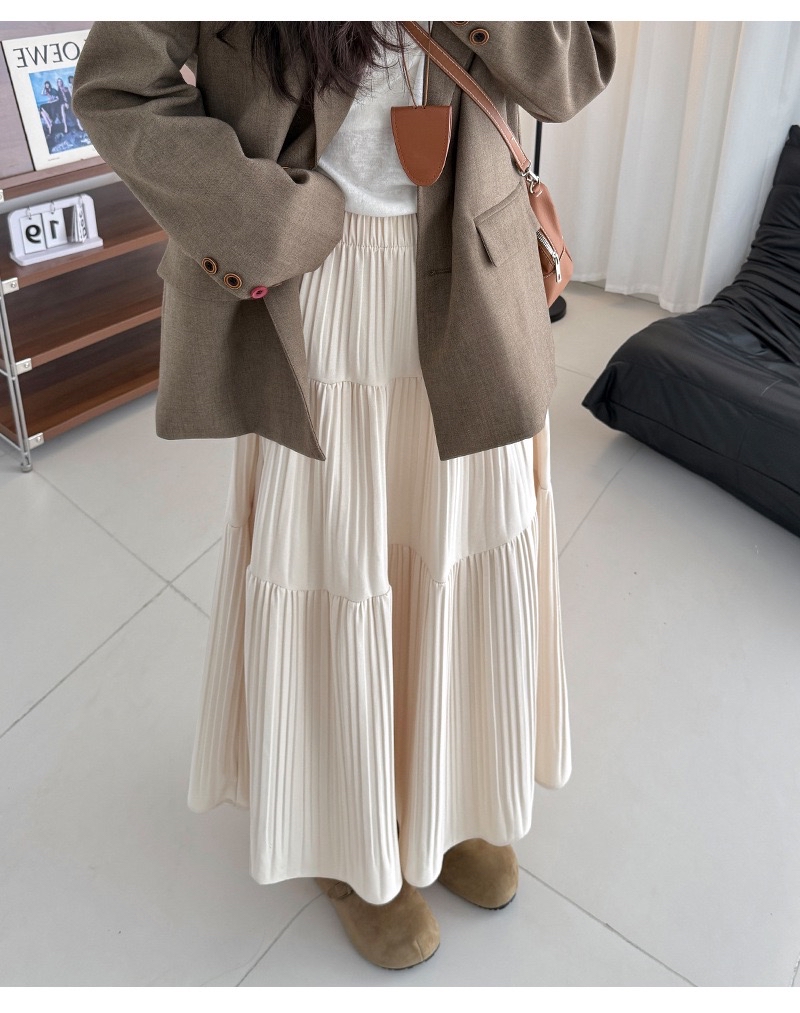 法式复古压褶半身裙 大裙摆 A字蛋糕裙