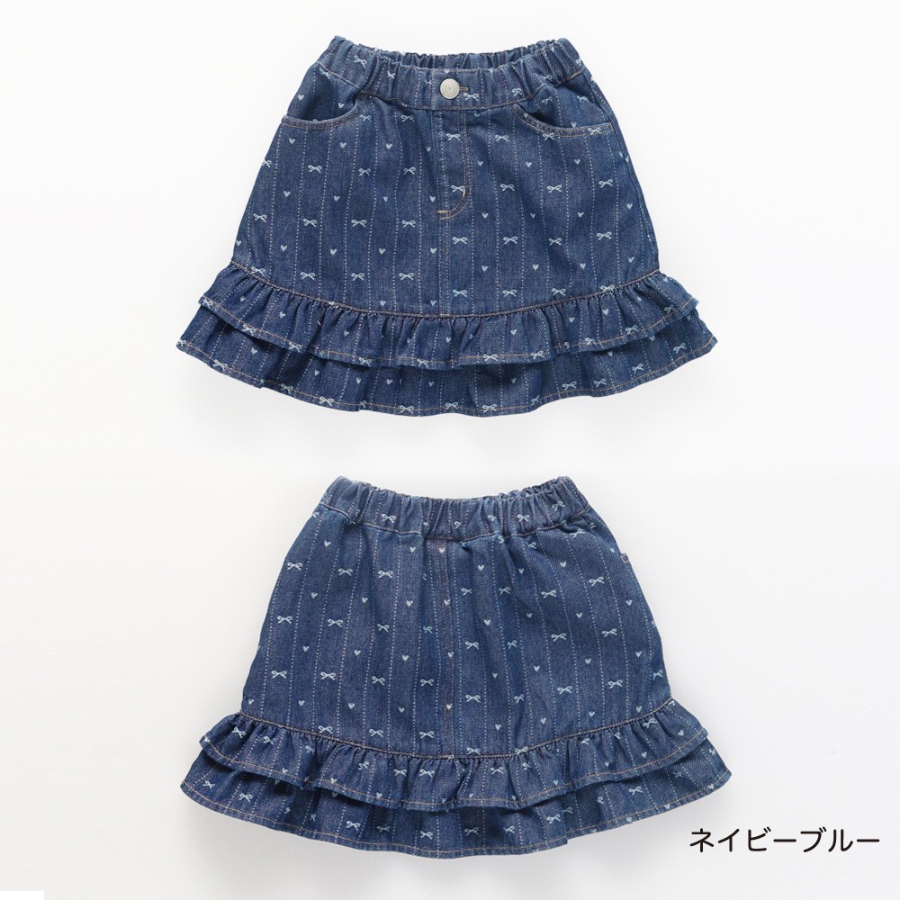 🆕【⭐訂購⭐】🌀 🇯🇵 日本直送🇯🇵 緞帶圖案 雙層荷葉邊下擺 提花牛仔裙［2款選］🌀 [ELDA-0239][260526]