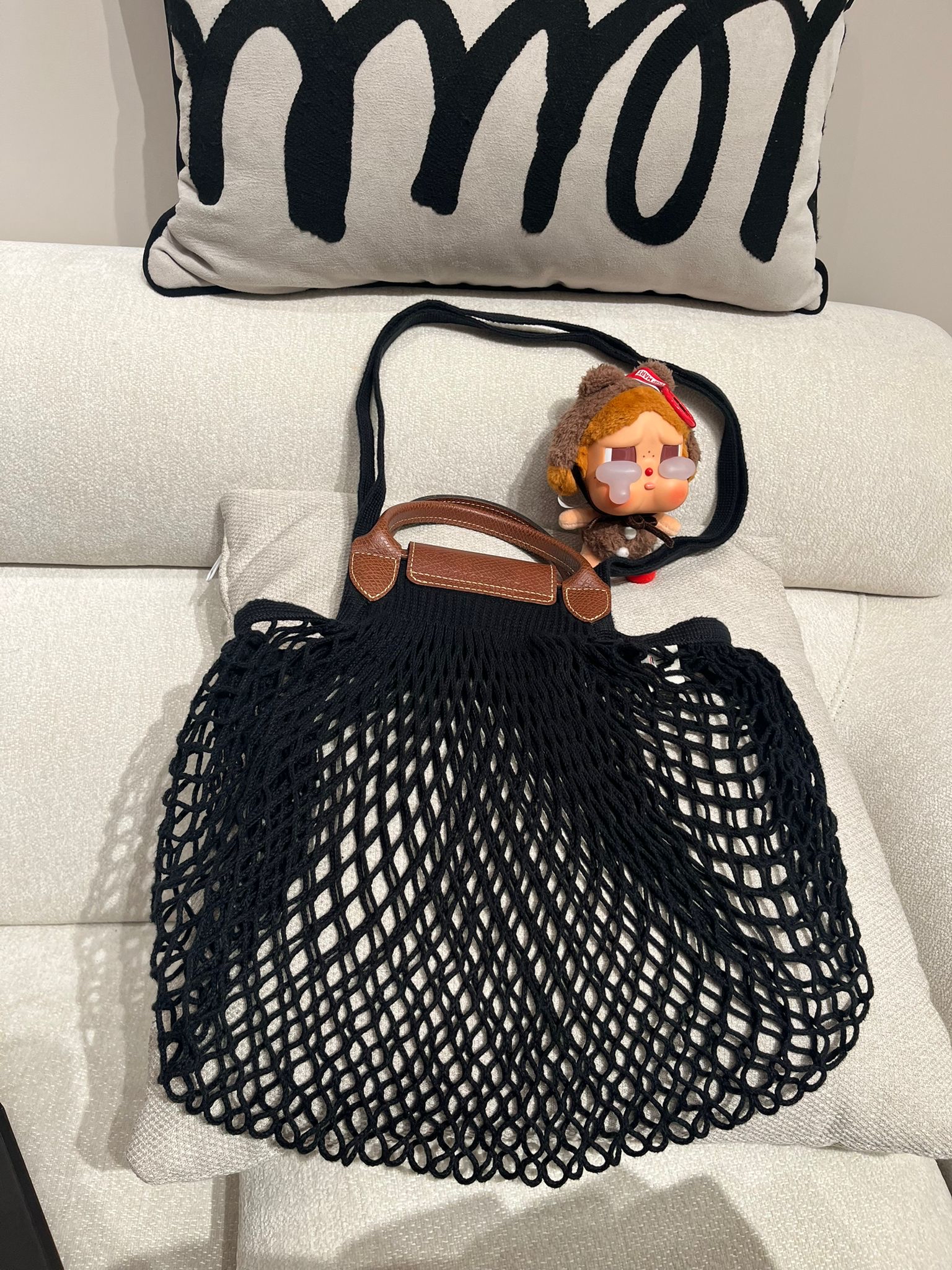 Longchamp LE PLIAGE FILET mesh bag黑色棉質漁網包100%Authentic,95%new 