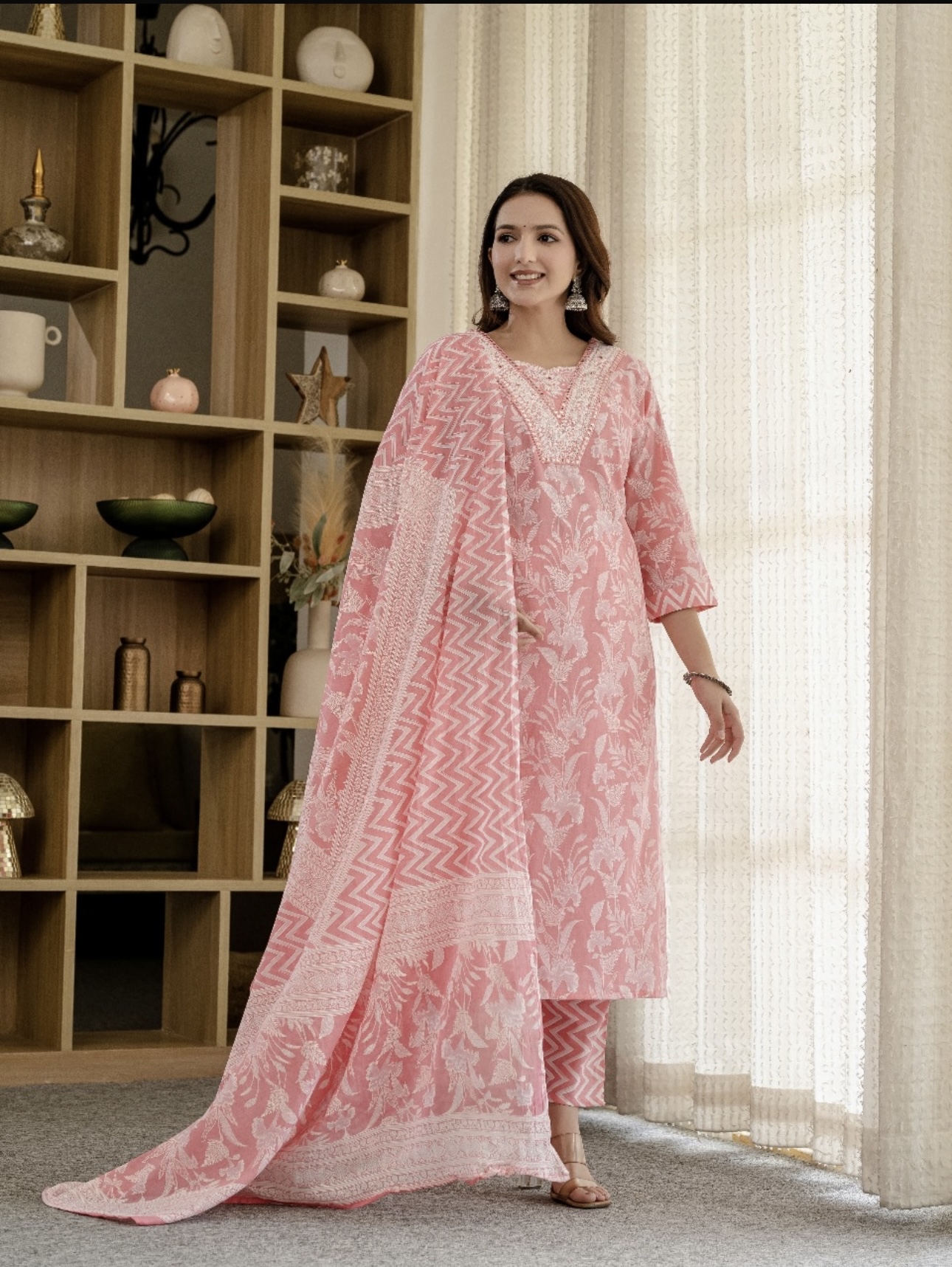 Light Pink floral print Kurta set