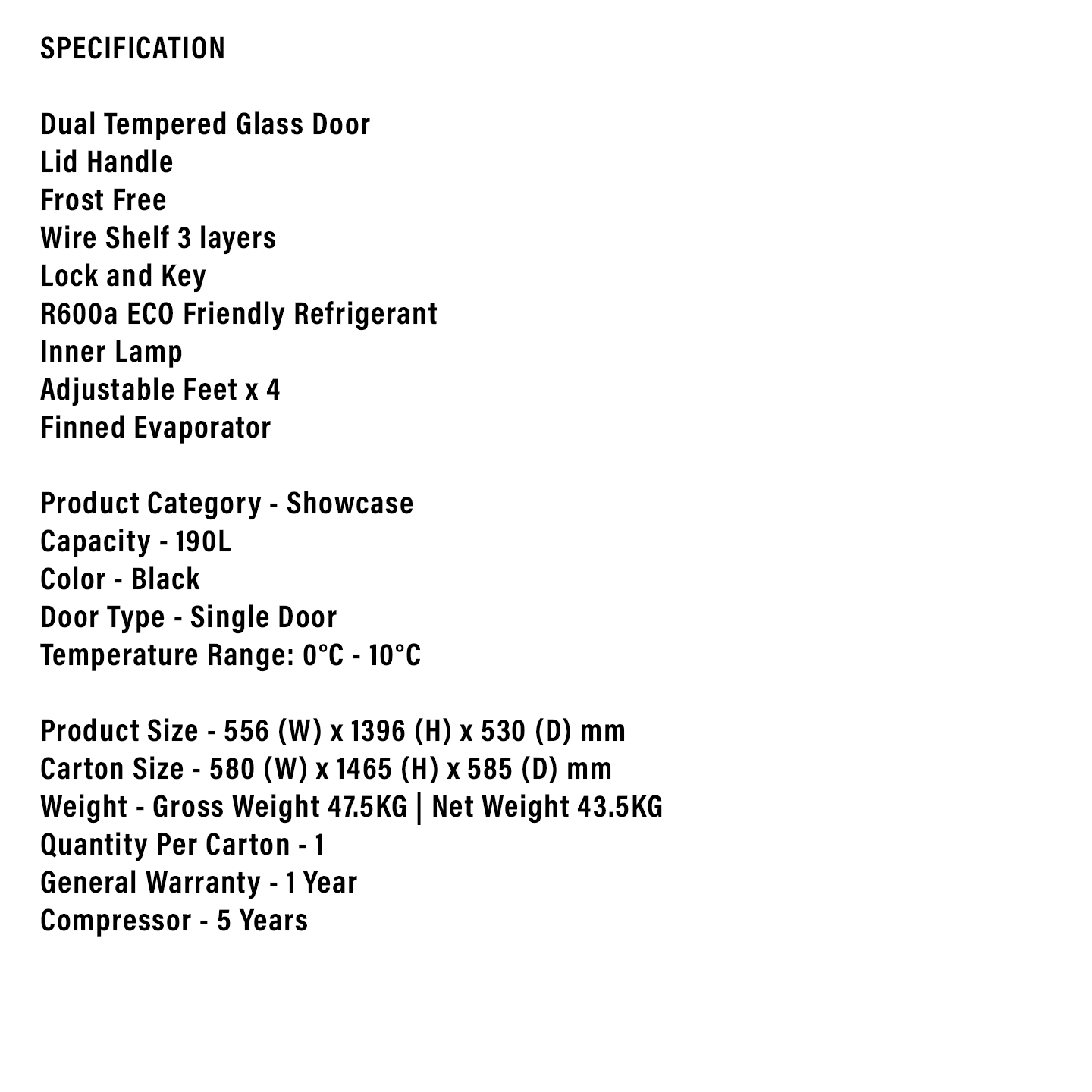 Faber 190L Display Showcase Chiller SC 199BK