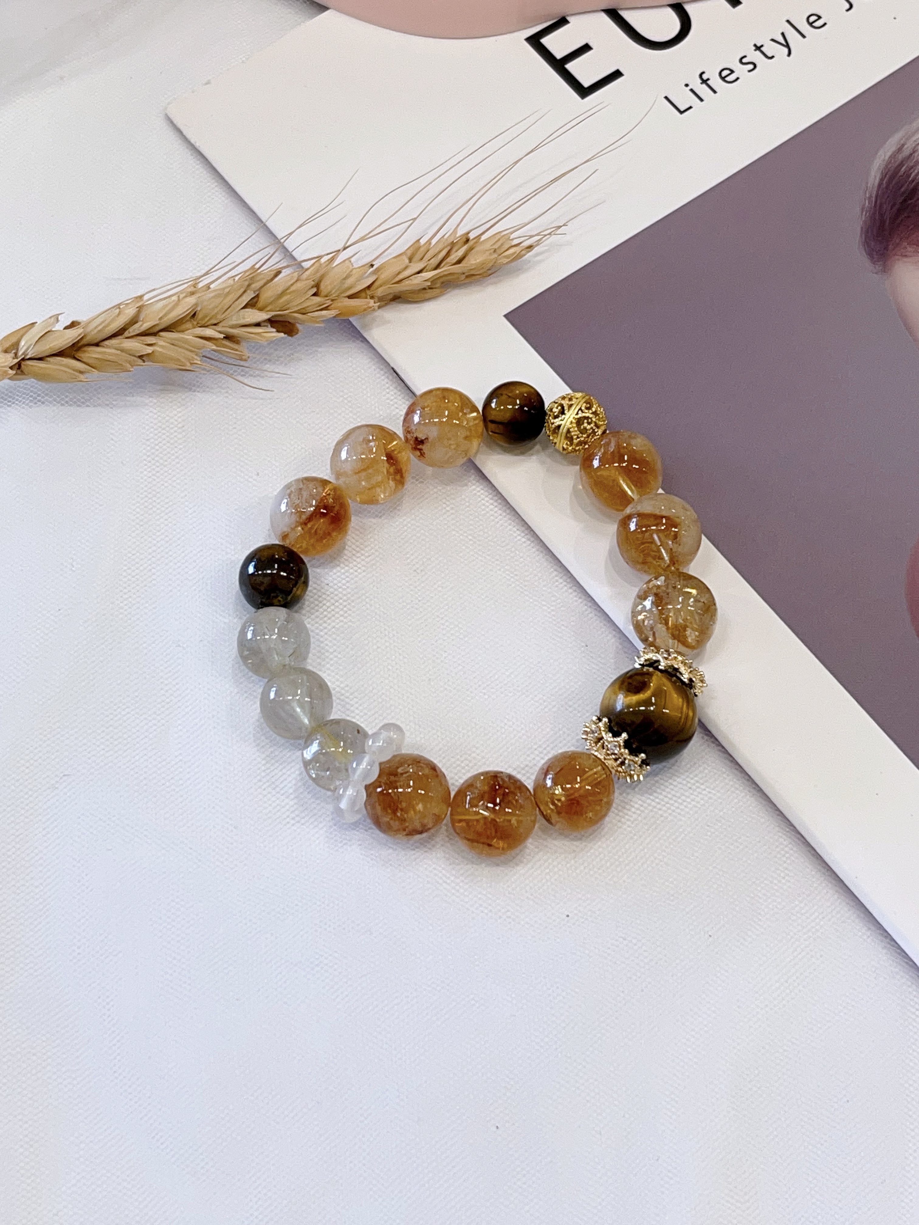 💛 黄虎眼 × 黄塔晶 × 黄发晶手串 Tiger Eye, Citrine & Rutilated Quartz