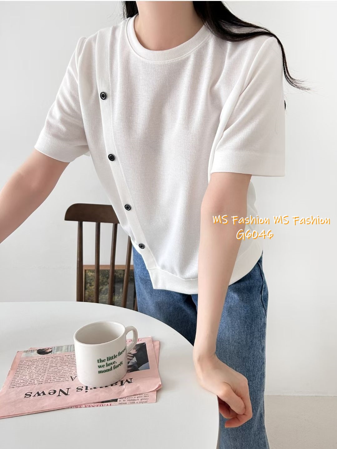 G6046 韓國🇰🇷不規則衫腳斜鈕top