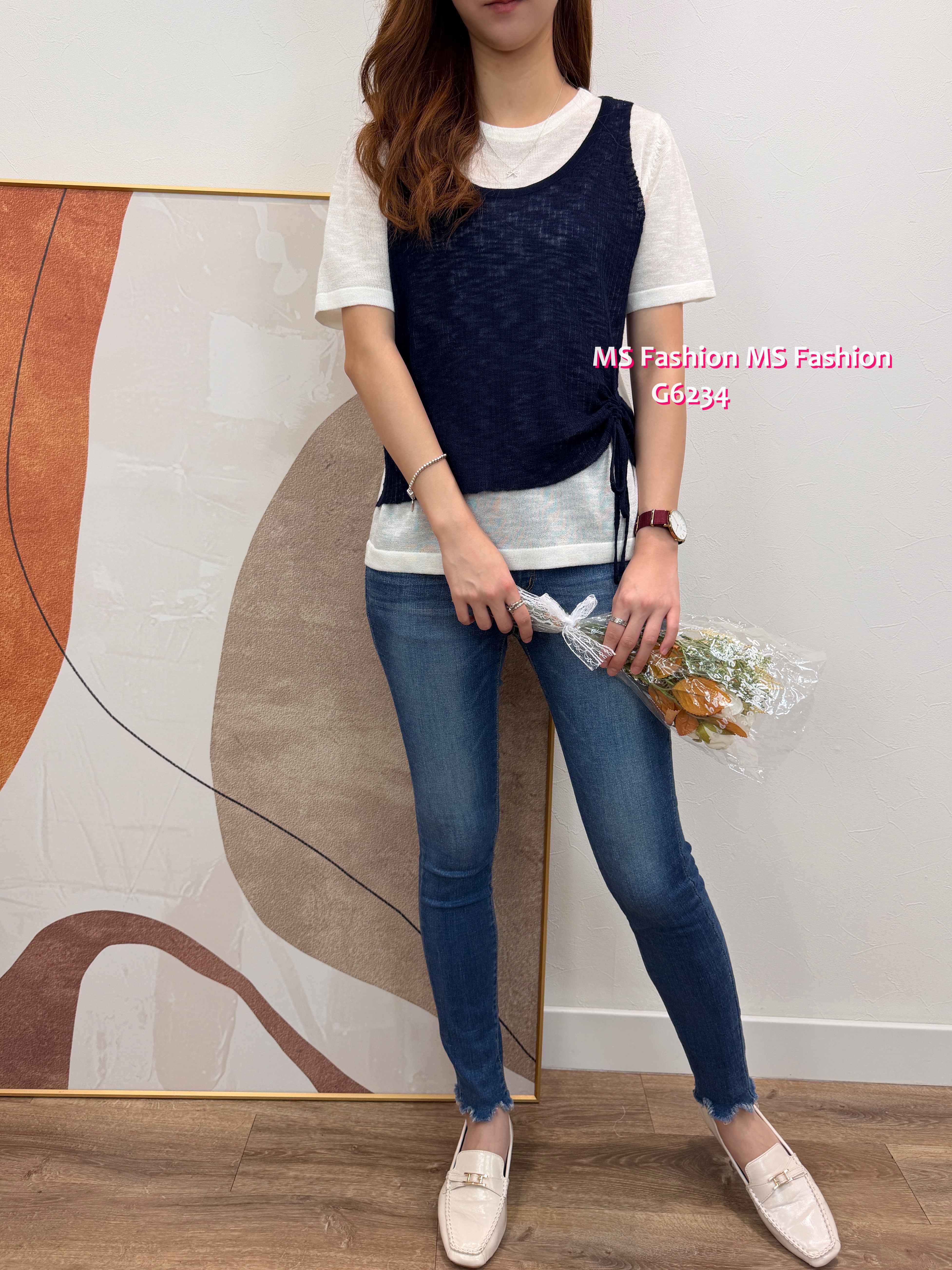 G6234 韓國🇰🇷假兩件拼色針織top