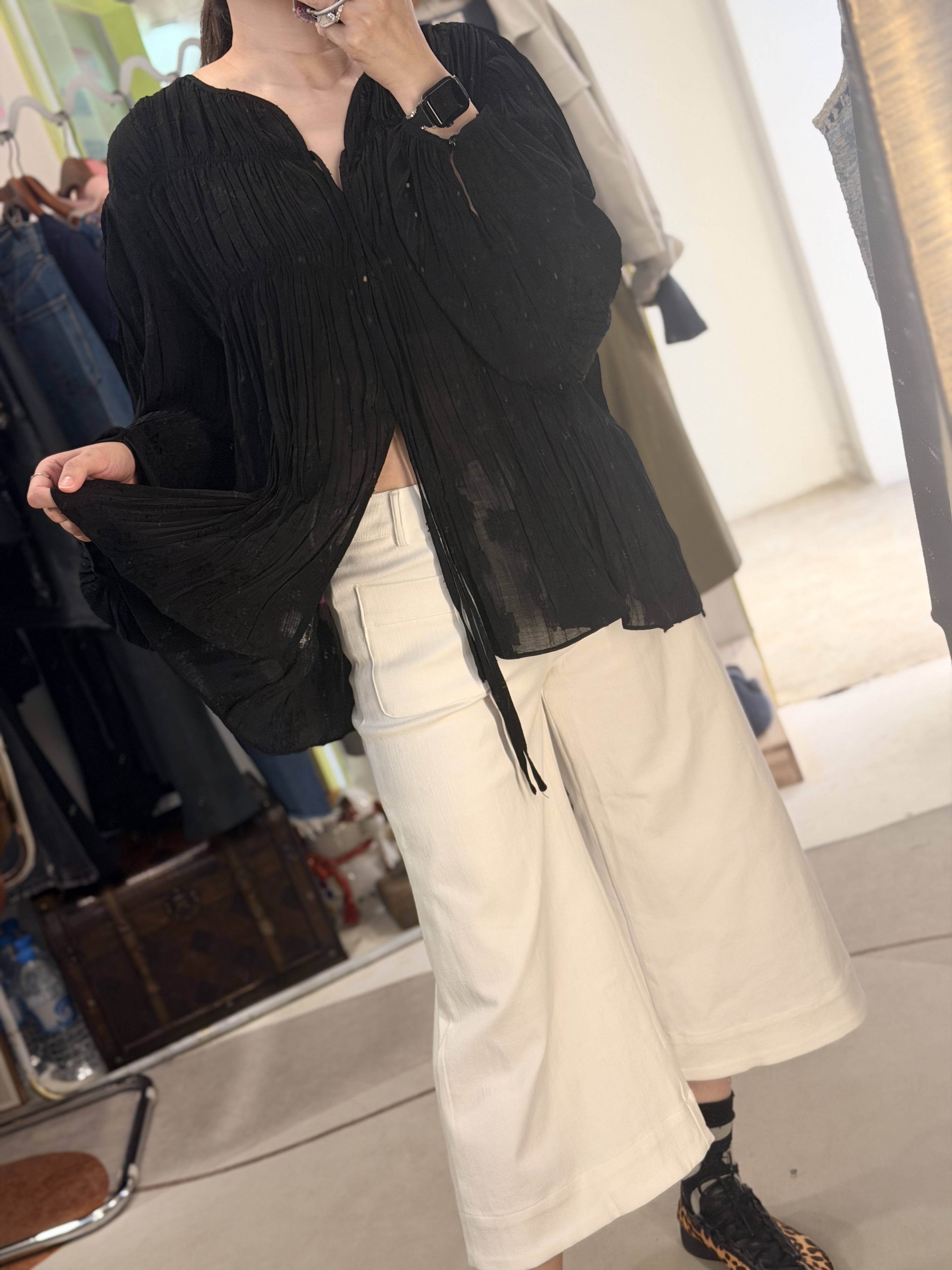 See-though black flower top