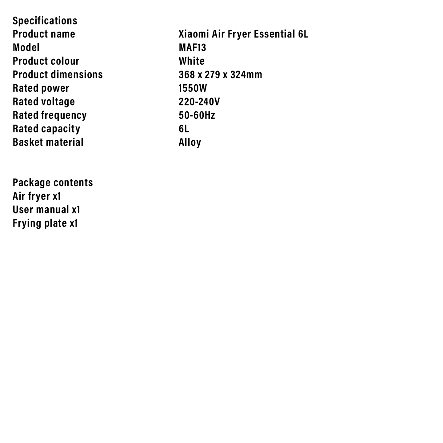 Xiaomi 6L Air Fryer Essential Large Capacity (BHR8589GB)