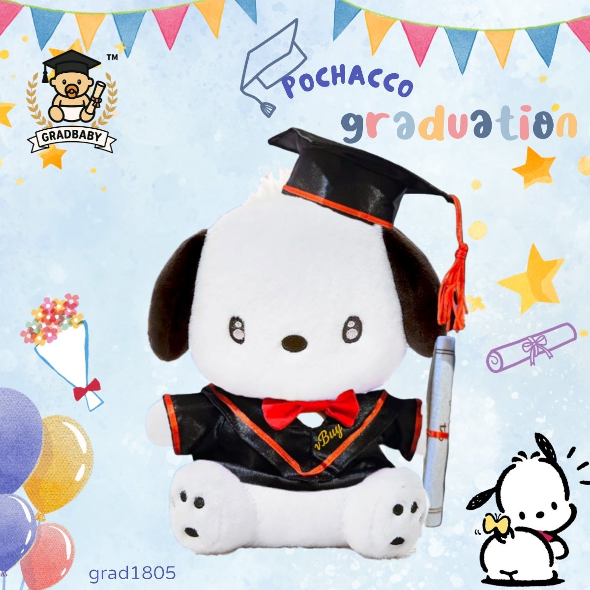 正版PC狗畢業公仔 22cm Sanrio Pochacco  (畢業袍可加綉名字）grad1805