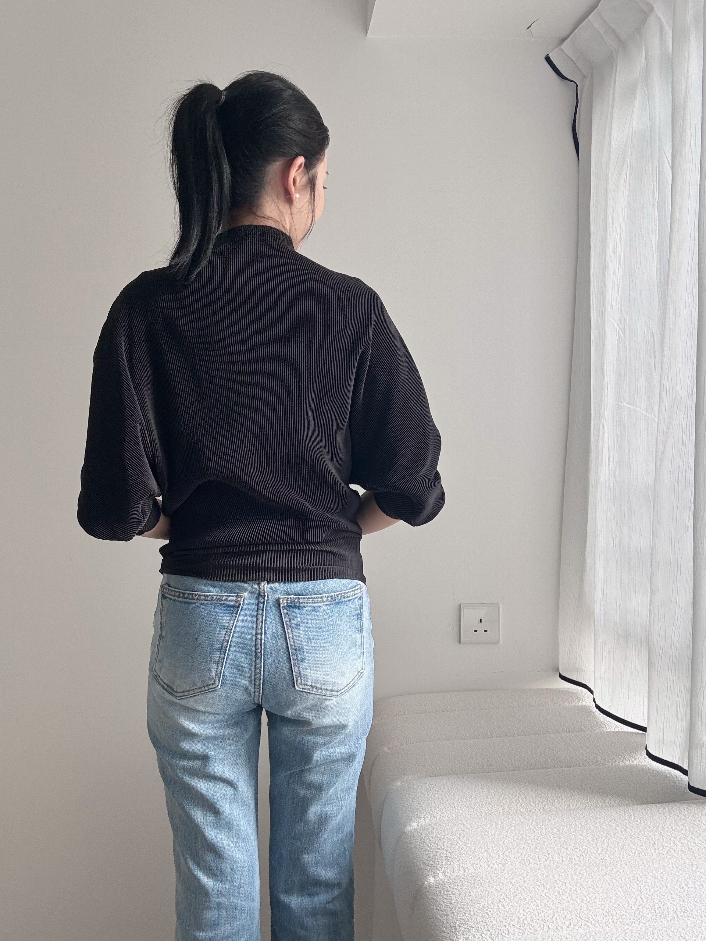 Elegant dolman sleeve ribbed top