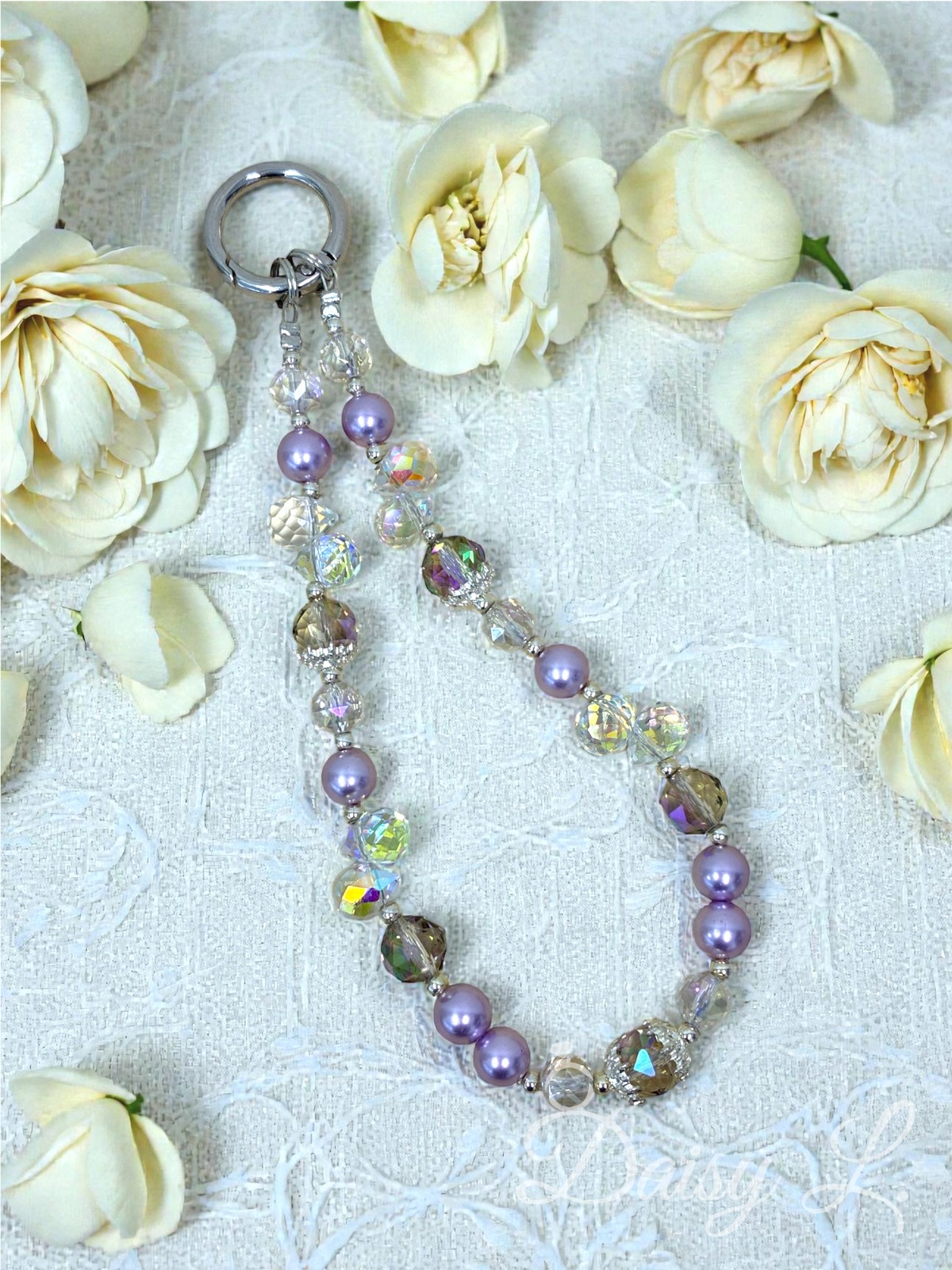 薰衣草色水晶手機掛繩