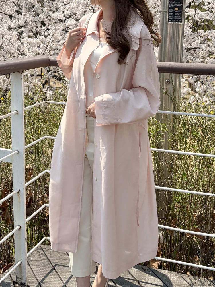 Silky Belted Trench Coat (Pink)