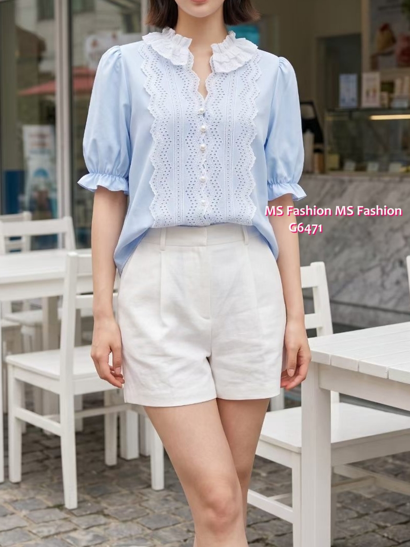 G6471 波浪通花lace top