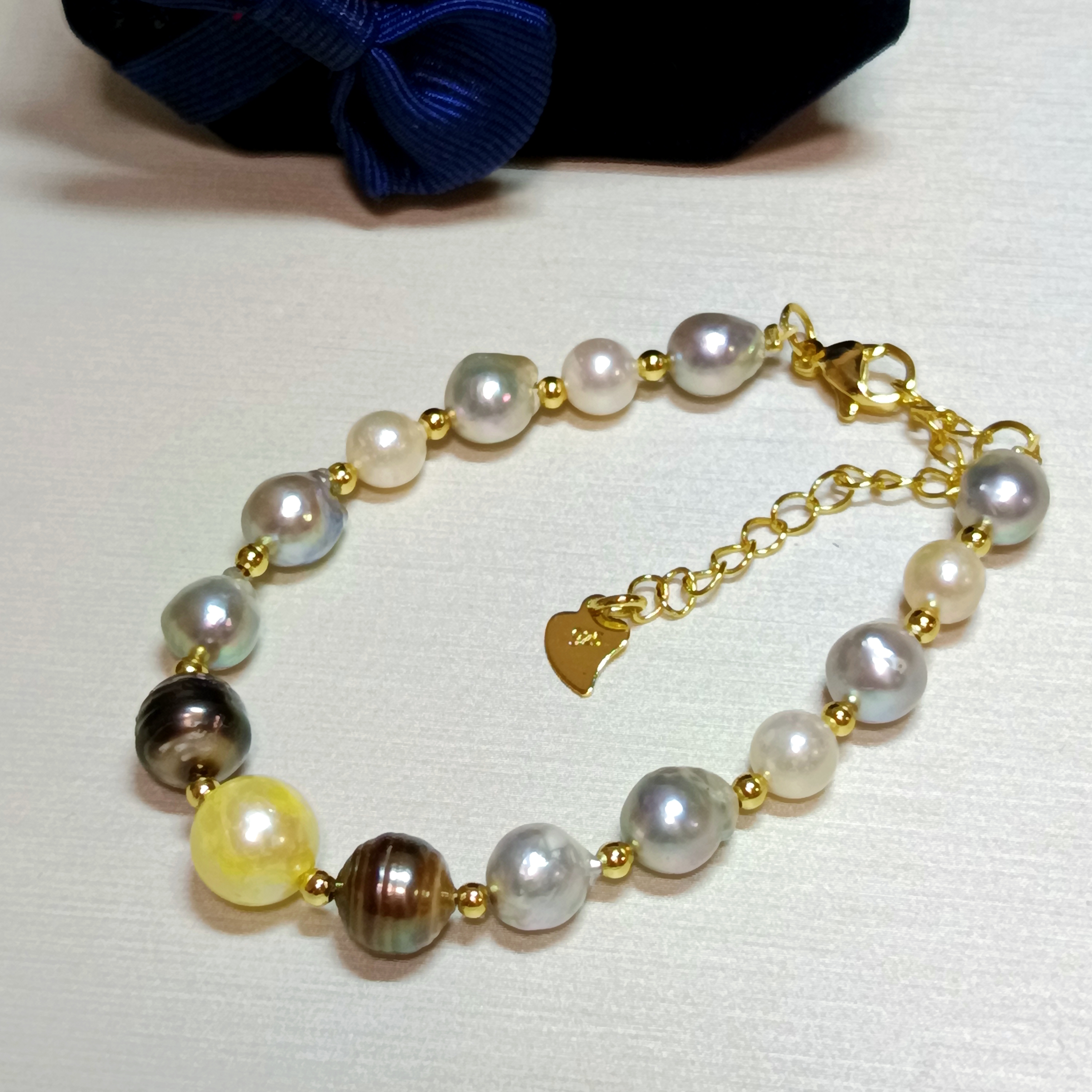 特價品‼️日本akoya+真多麻+羽皇金+大溪地巴洛克海水珍珠注金手鍊