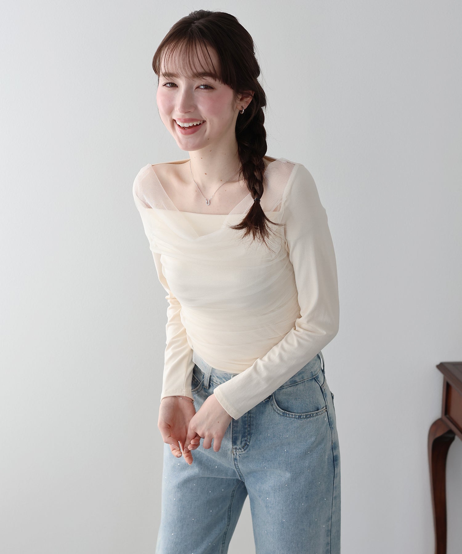 <JP> 精緻感～薄紗垂感柔軟Top * 2色入 <預購>