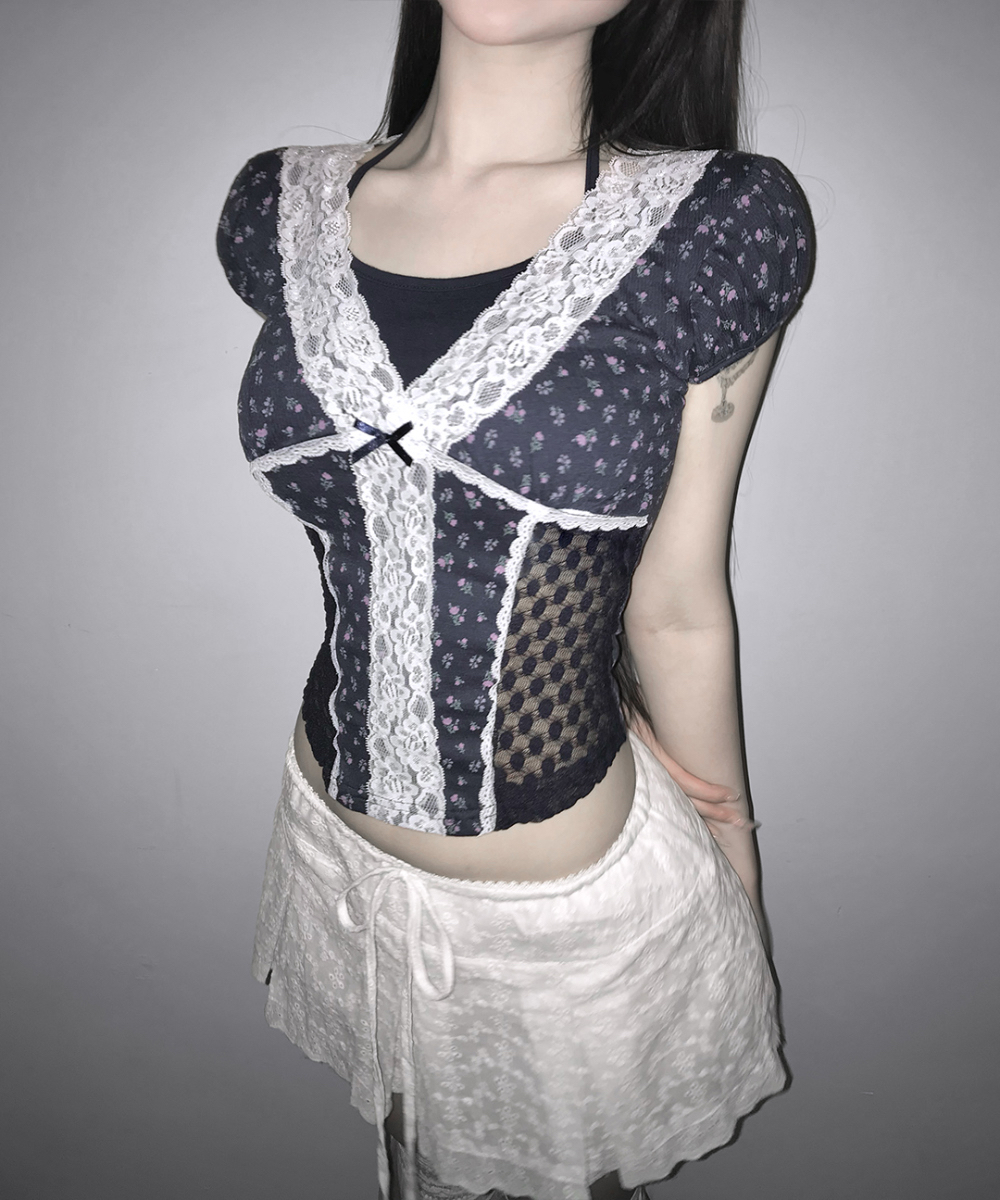 Layered Lace-Trim Floral Top