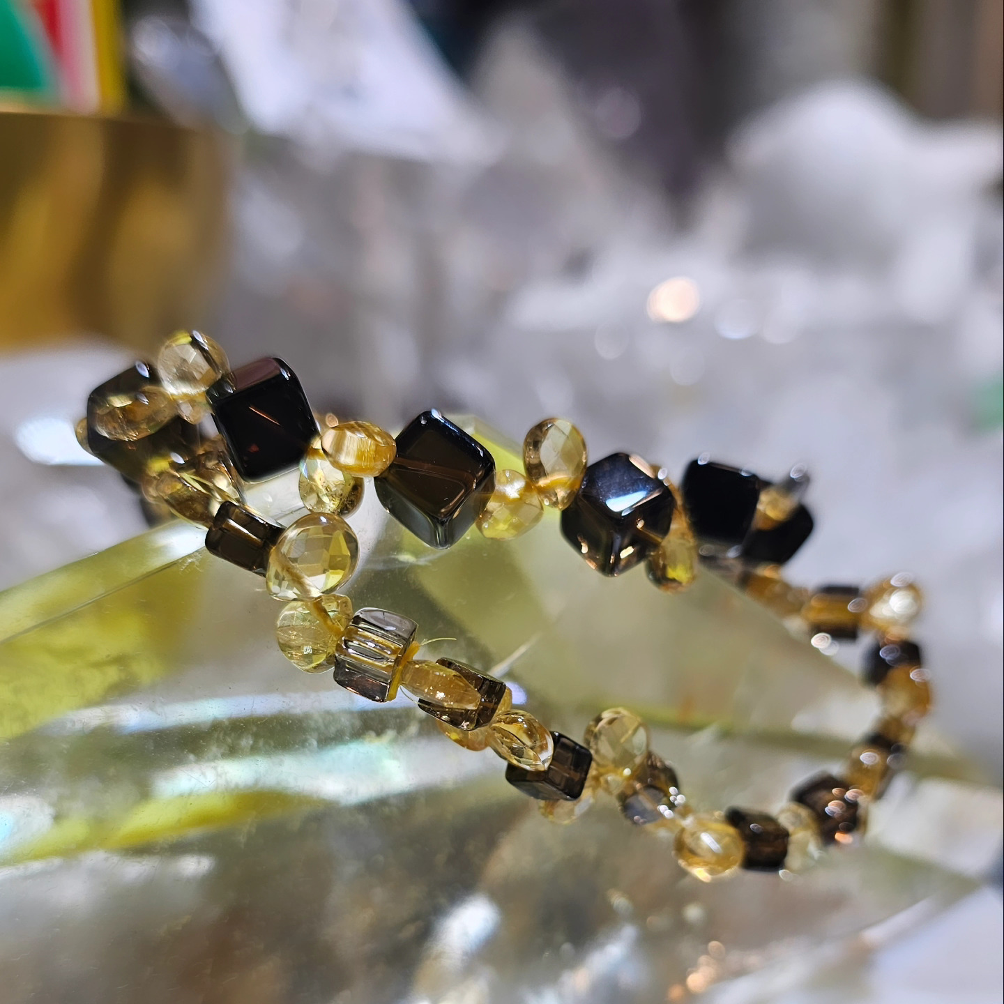 黃水晶水滴茶水晶菱形手鏈