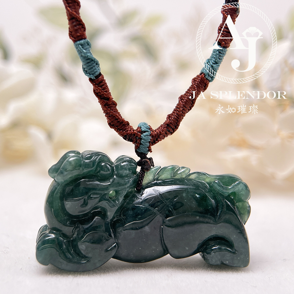 JN-540 天然翡翠A 冰糯老藍水貔貅挂件