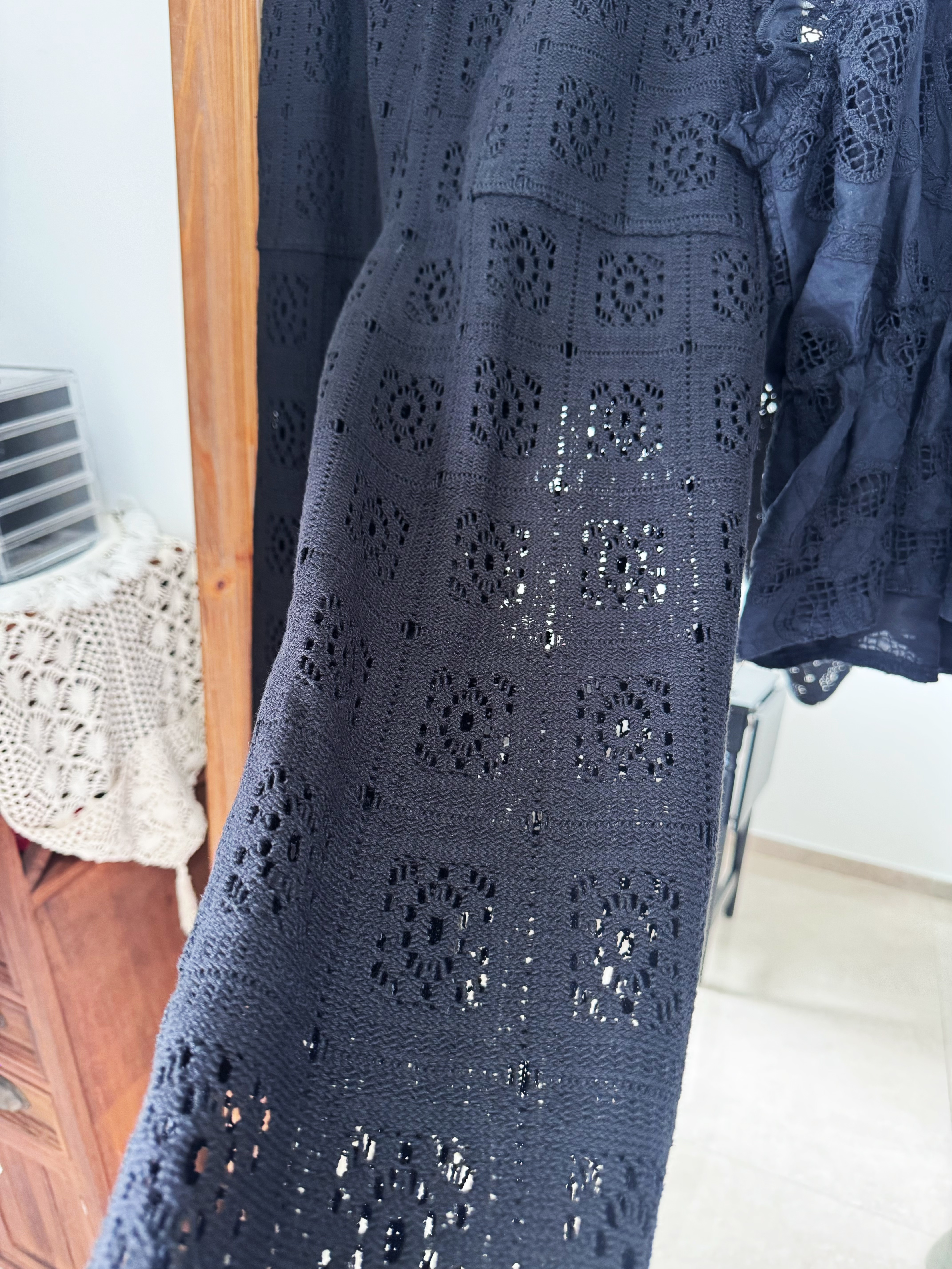 Crochet straight leisure pants (Black)