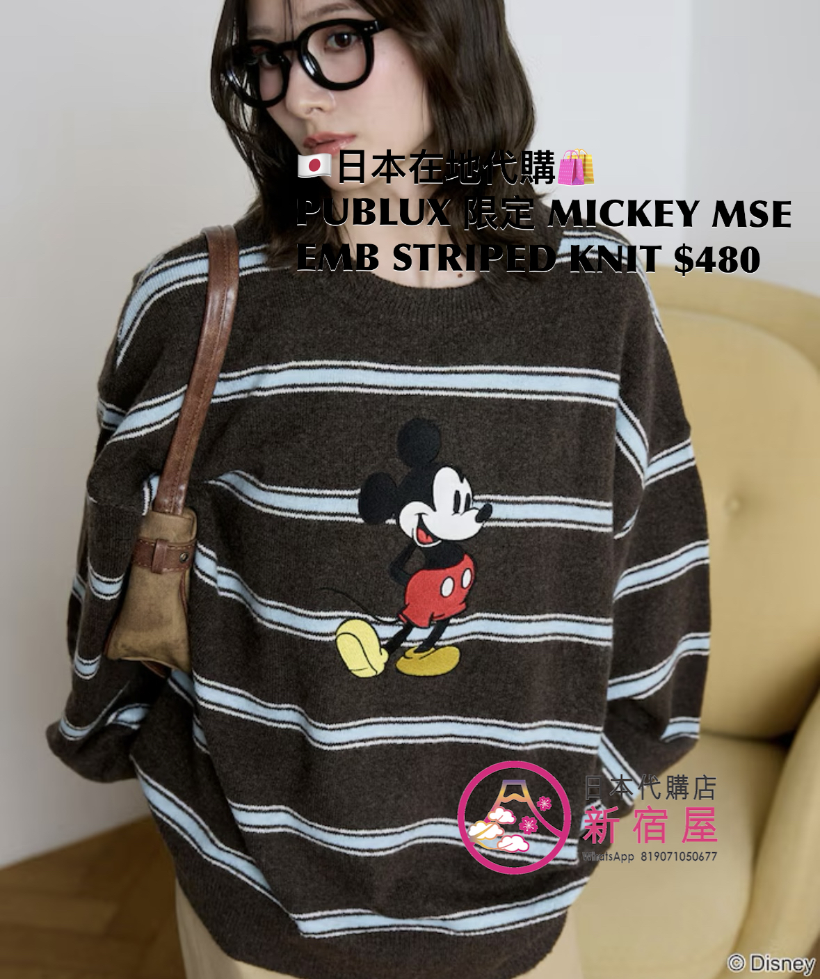 PUBLUX 限定 MICKEY MOUSE EMBROIDERY STRIPED KNIT
