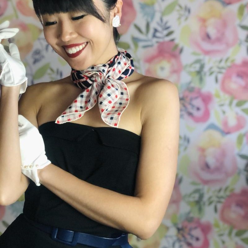 Vintage Givenchy Chic and Stylish Trio Colour Checked Pattern 100% Silk Neck Scarf with Hand Rolled Edge - 31" (MT1623-1)