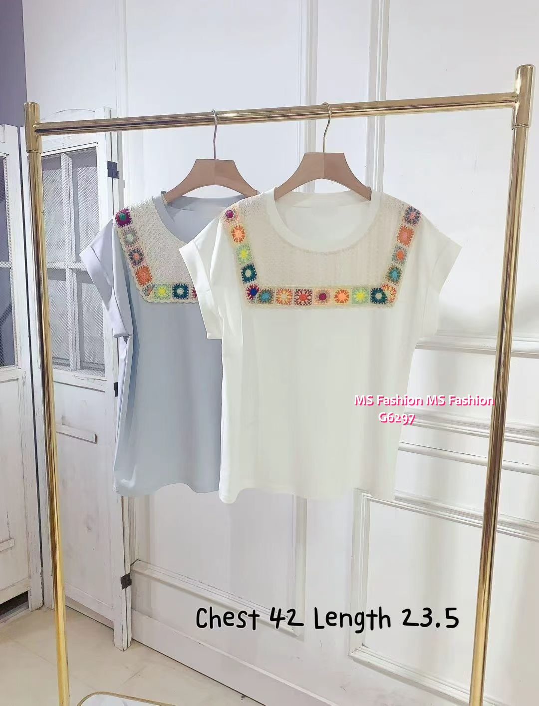 G6297 韓國🇰🇷彩色勾花pattern top