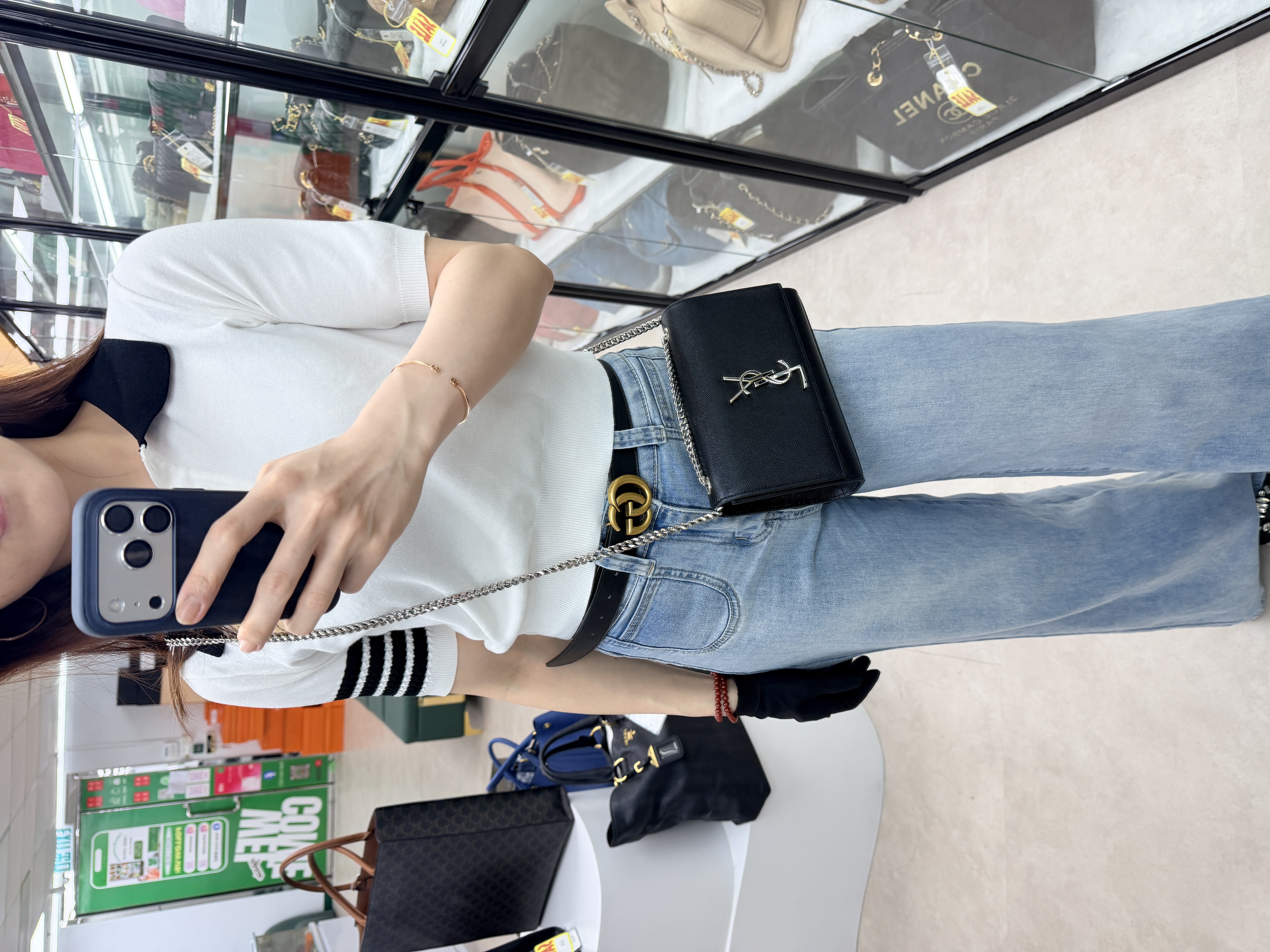 YSL 🤍PRE OWNED 黑銀魚子醬鏈條包 斜孭包🖤 