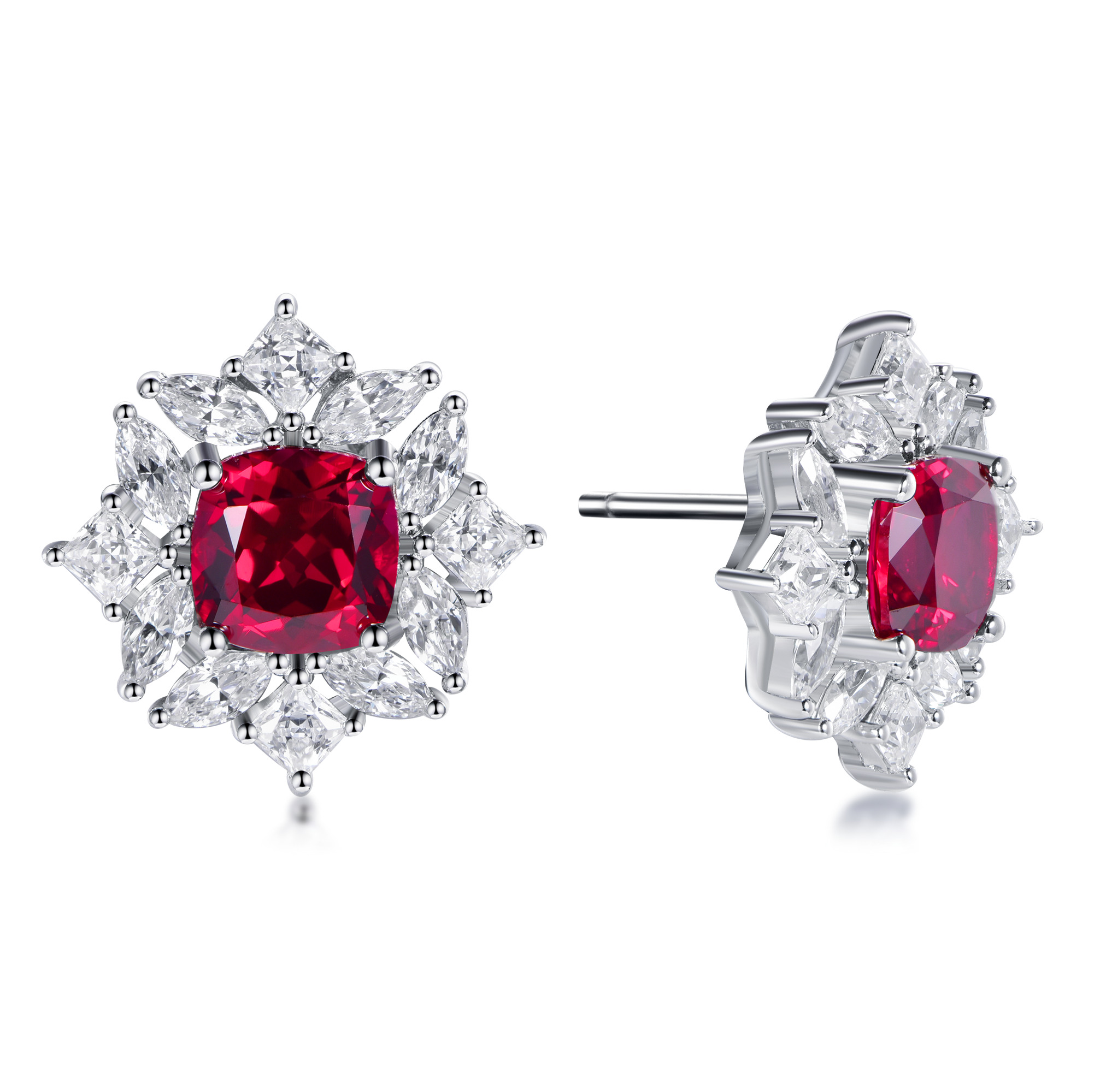 E4118 1.5 Carat Lab Ruby Grown Cushion Cut Earrings (with certificate)