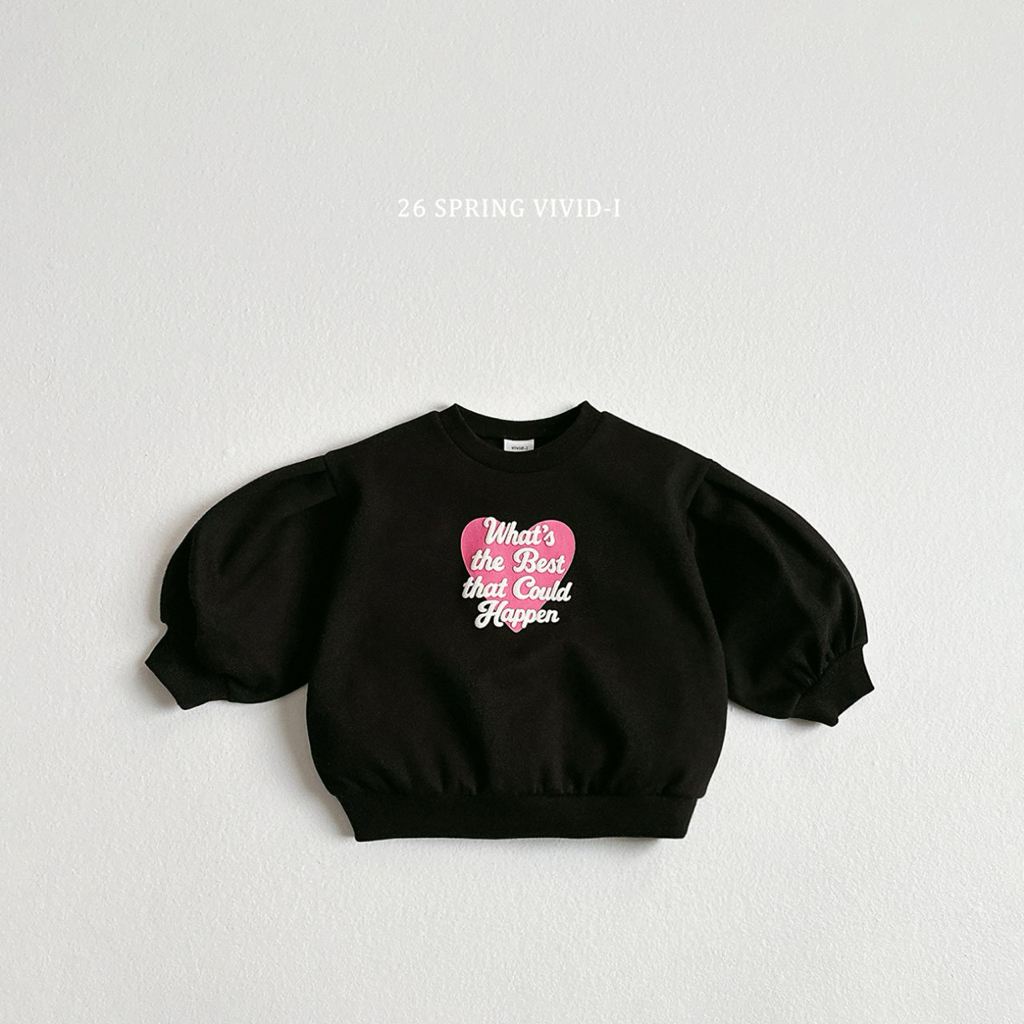 🌸預訂 韓國直送🌸🇰🇷VIVIDI三色立體英文愛心印花寬鬆泡泡袖衛衣