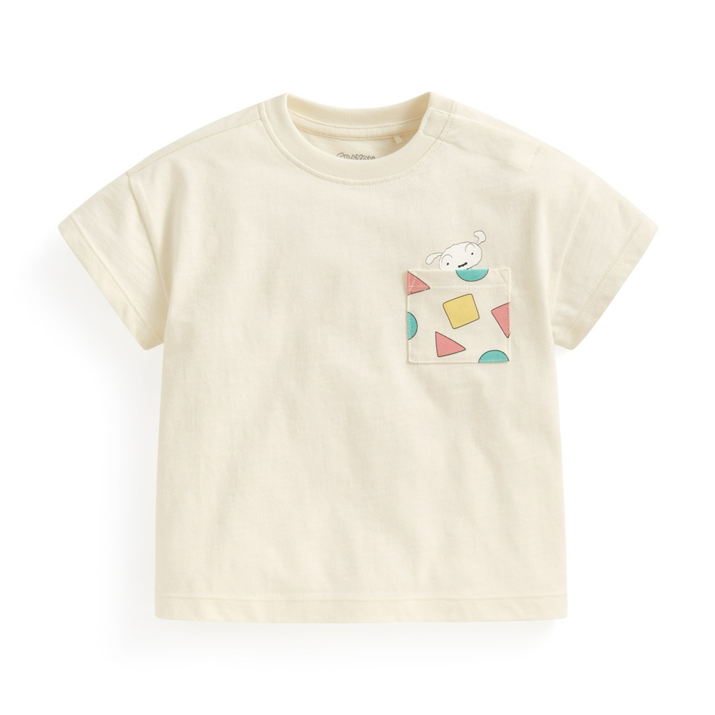 💚預訂 台灣直送💚蠟筆小新系列三色口袋印花竹節純棉短袖T恤