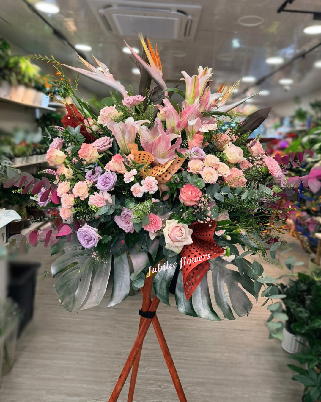 🎉【開張花籃】天堂鳥粉百合玫瑰高級開業賀籃