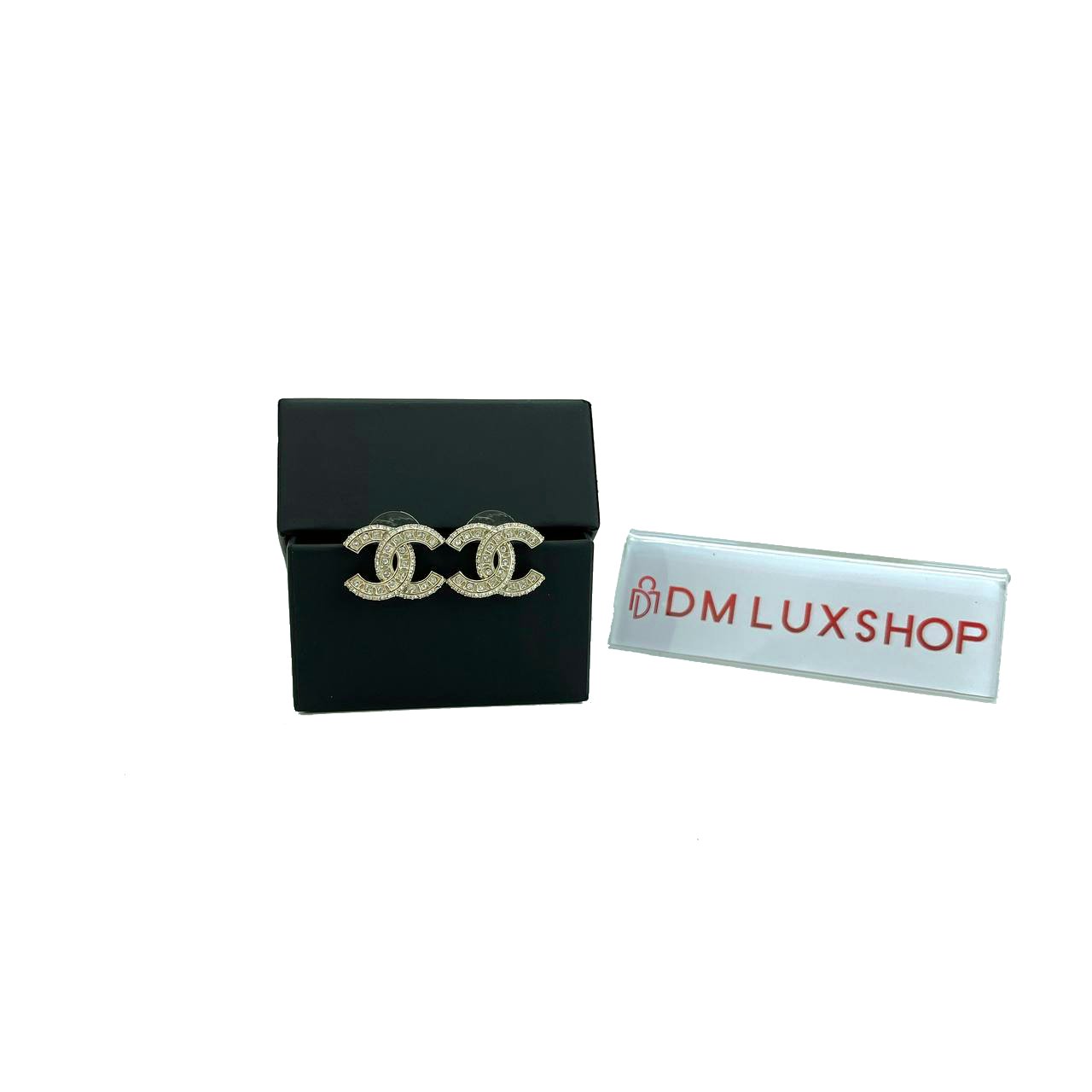 Chanel Champagne Gold CC Stud Crystals Earrings 