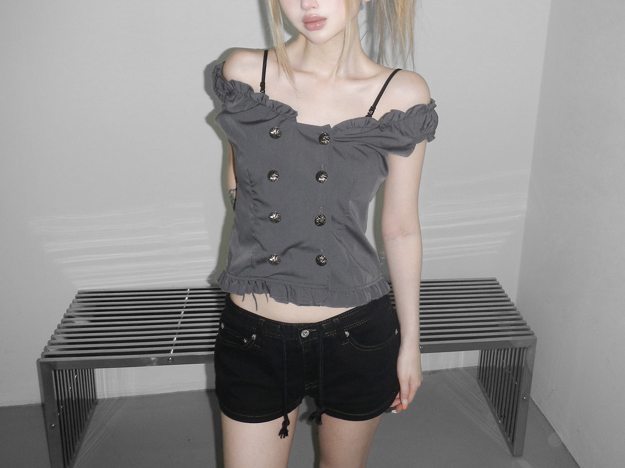 Off Shoulder Frill Trim Top