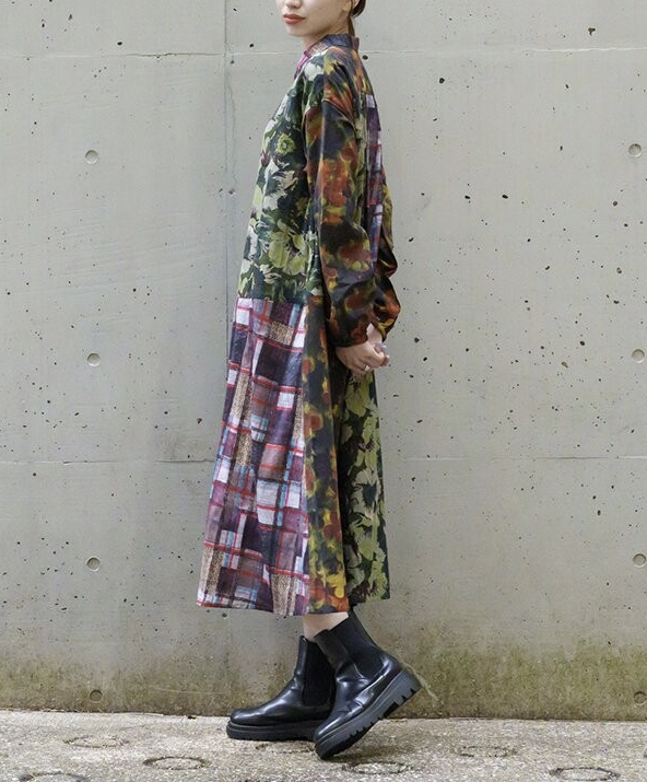 花卉格紋連身裙 - 2026 流行穿搭  女士連身裙 春秋冬時尚穿搭 成人休閒 日常穿搭 易於配搭 日本直送   #JP-I-260003