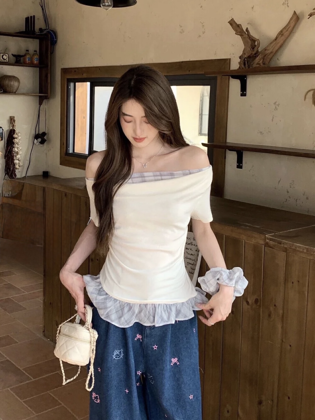 TP433韩系假两件上衣