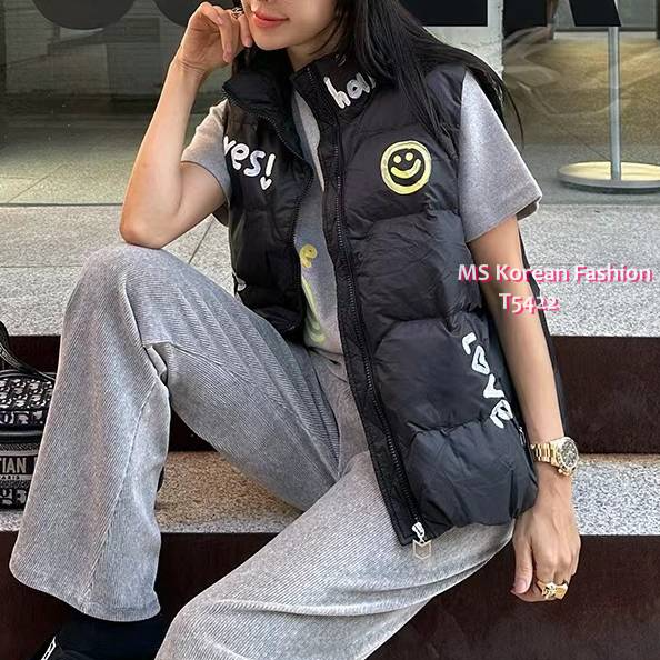 T5422 韓國🇰🇷彩繪哈哈笑字母羽絨背心