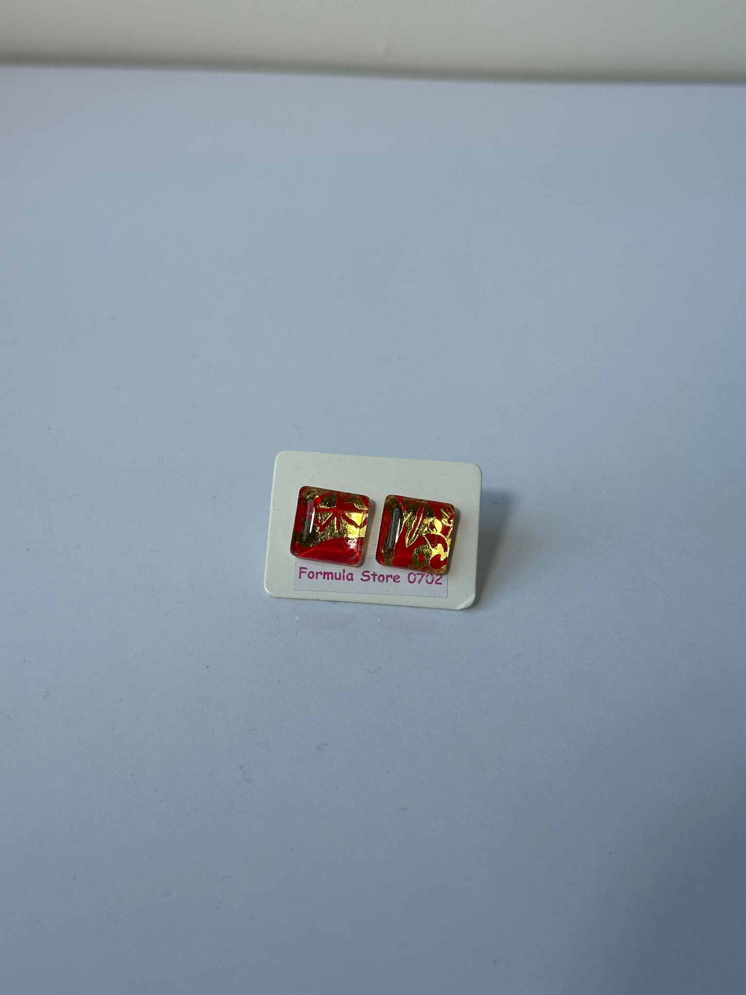 紅色金箔方形耳環
