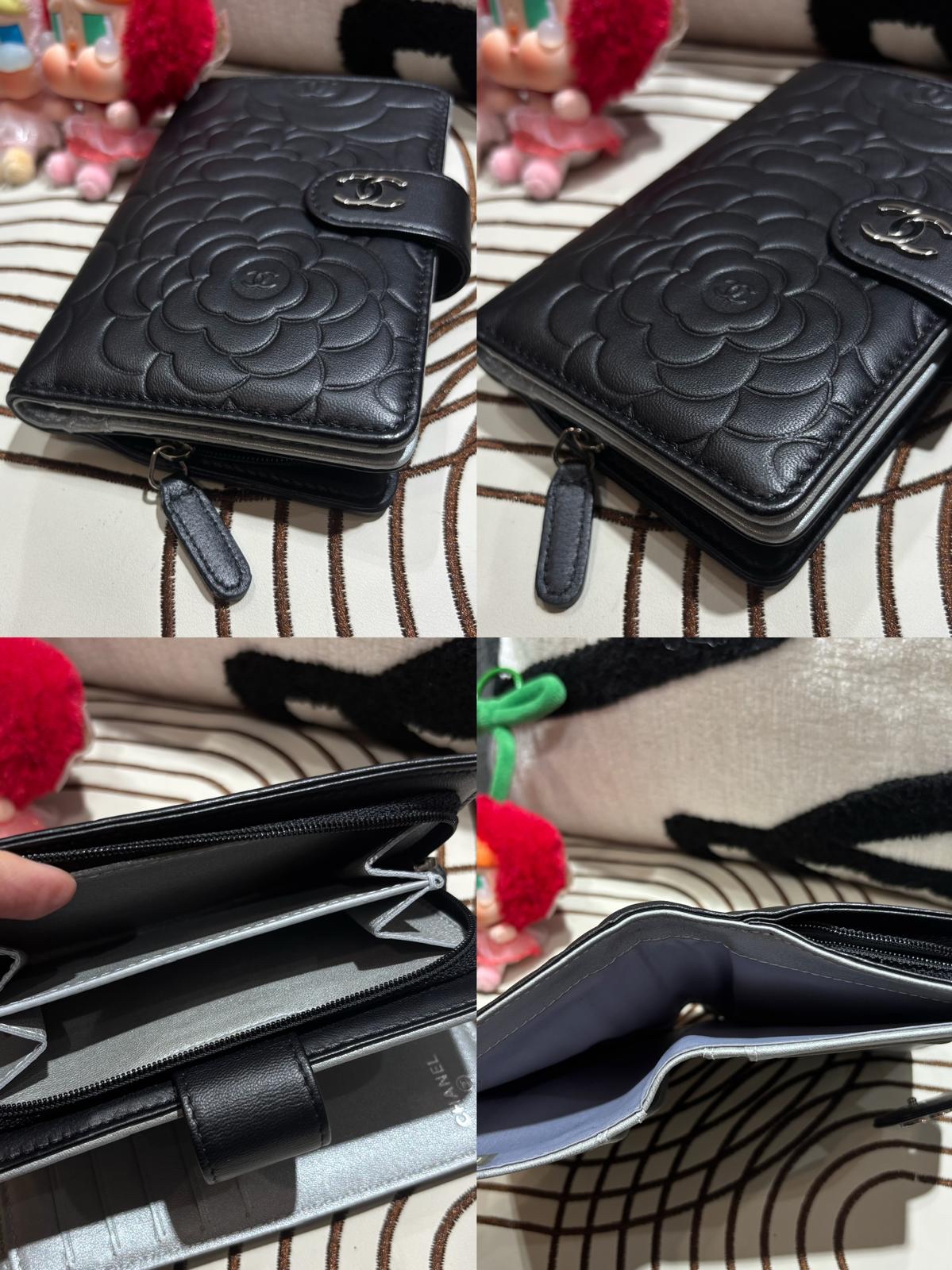 CHANEL Camellia Short Wallet 黑色小羊皮山茶花壓紋短銀包 100%Authentic, 98%New ✅17card ✅box