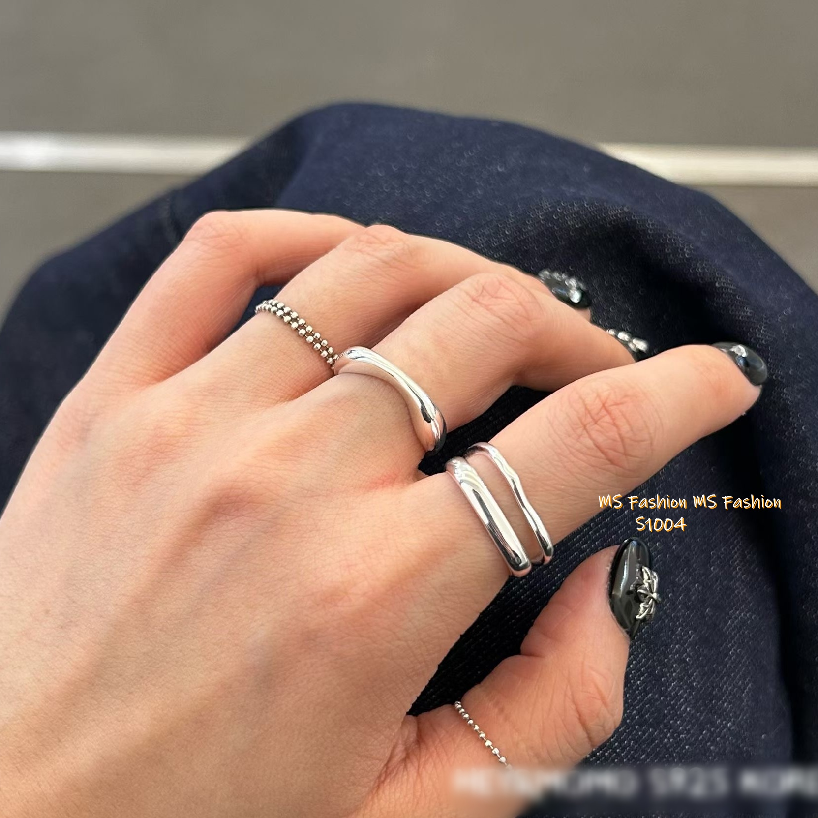  S1004 韓國🇰🇷S925純銀雙層方形戒指