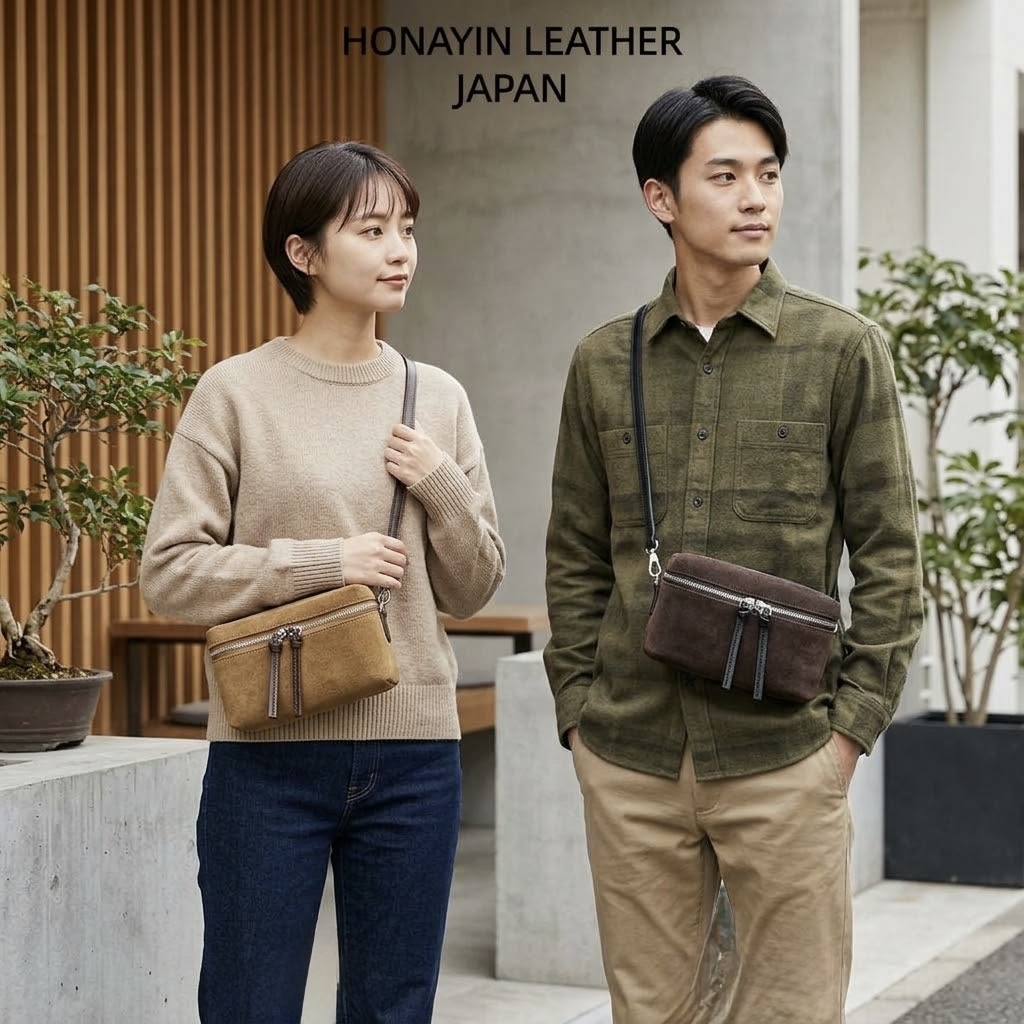 【訂購】B13 日本HONAYIN 真皮麂皮磨砂砂單肩斜挎包 L26022