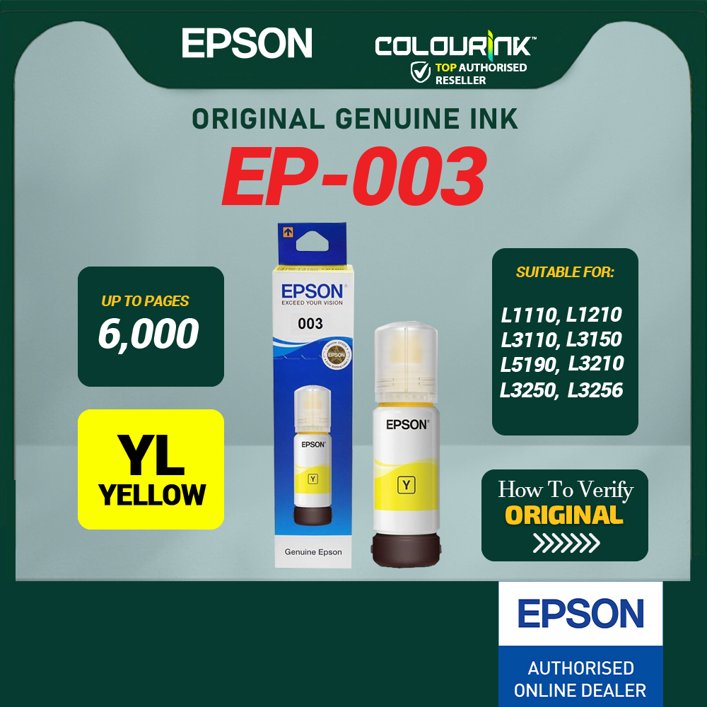 Epson Original 003 Refill Ink Bottle V100 V200 V300 V400 L1110 L1210 L3110 L3150 L5190 L3210 L3250 L3256