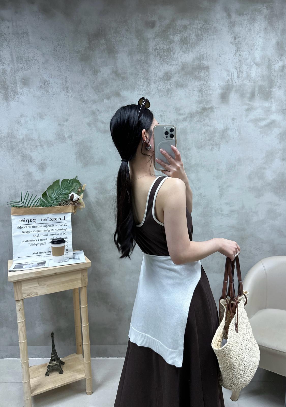 N13 拼色邊修腰Ops