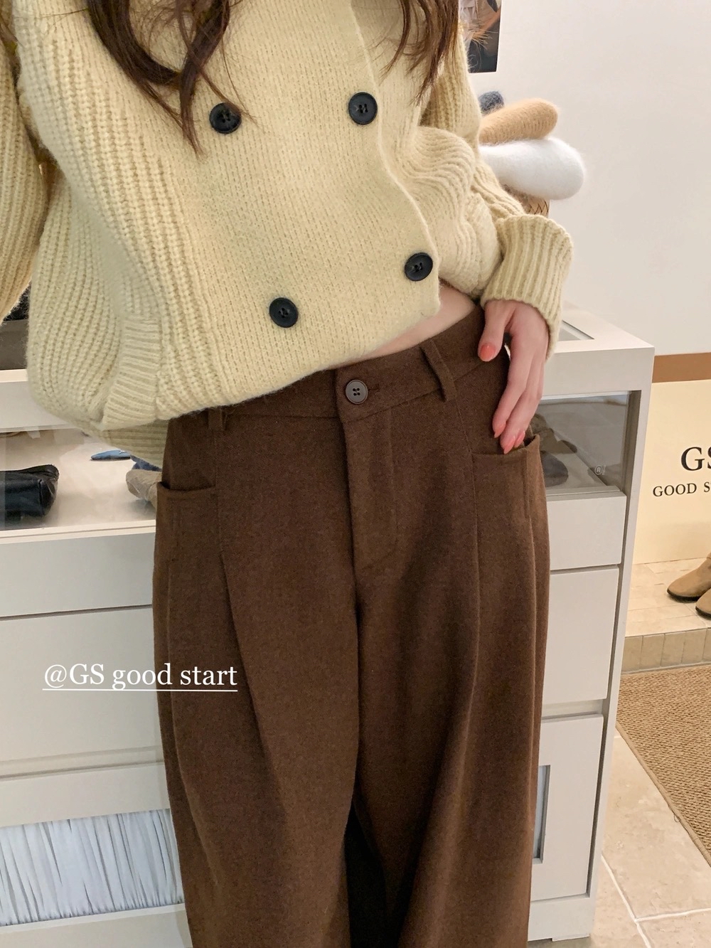 韩系气质百搭毛呢宽松休闲裤(含5%羊毛) Korean Elegant Casual Wool Blend Loose Pants (5% Wool)