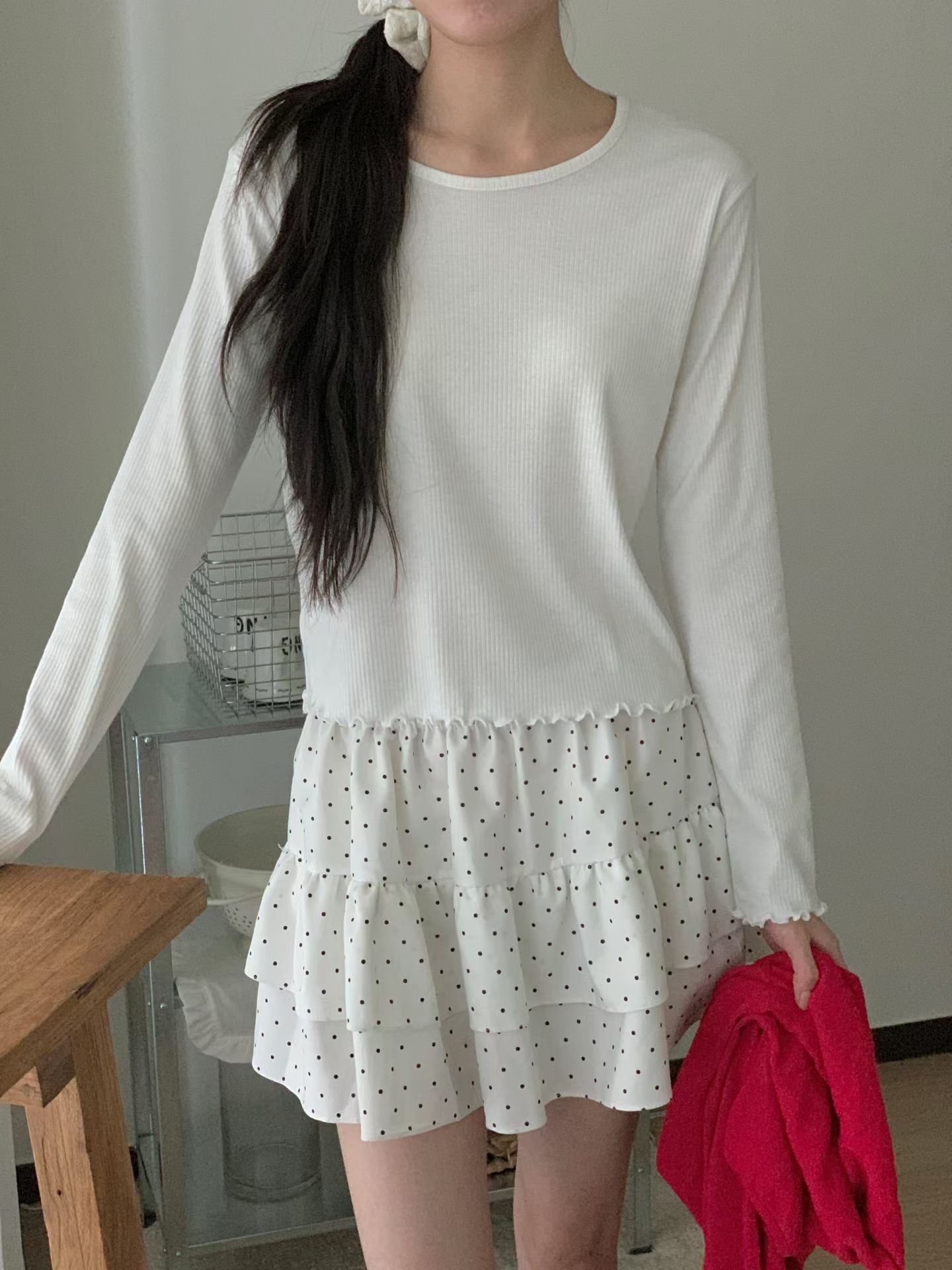 221639 木耳邊淨色長袖Tee