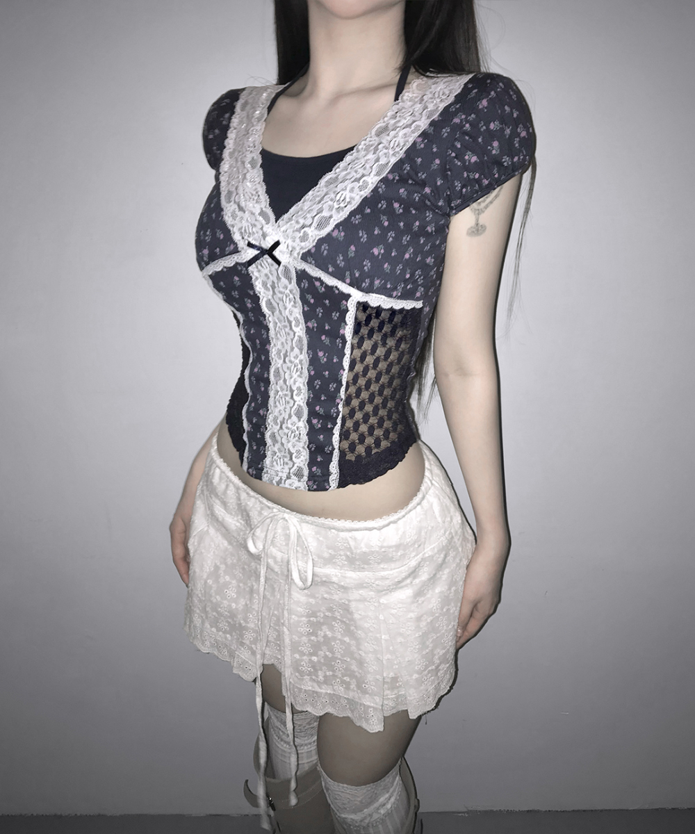 Layered Lace-Trim Floral Top
